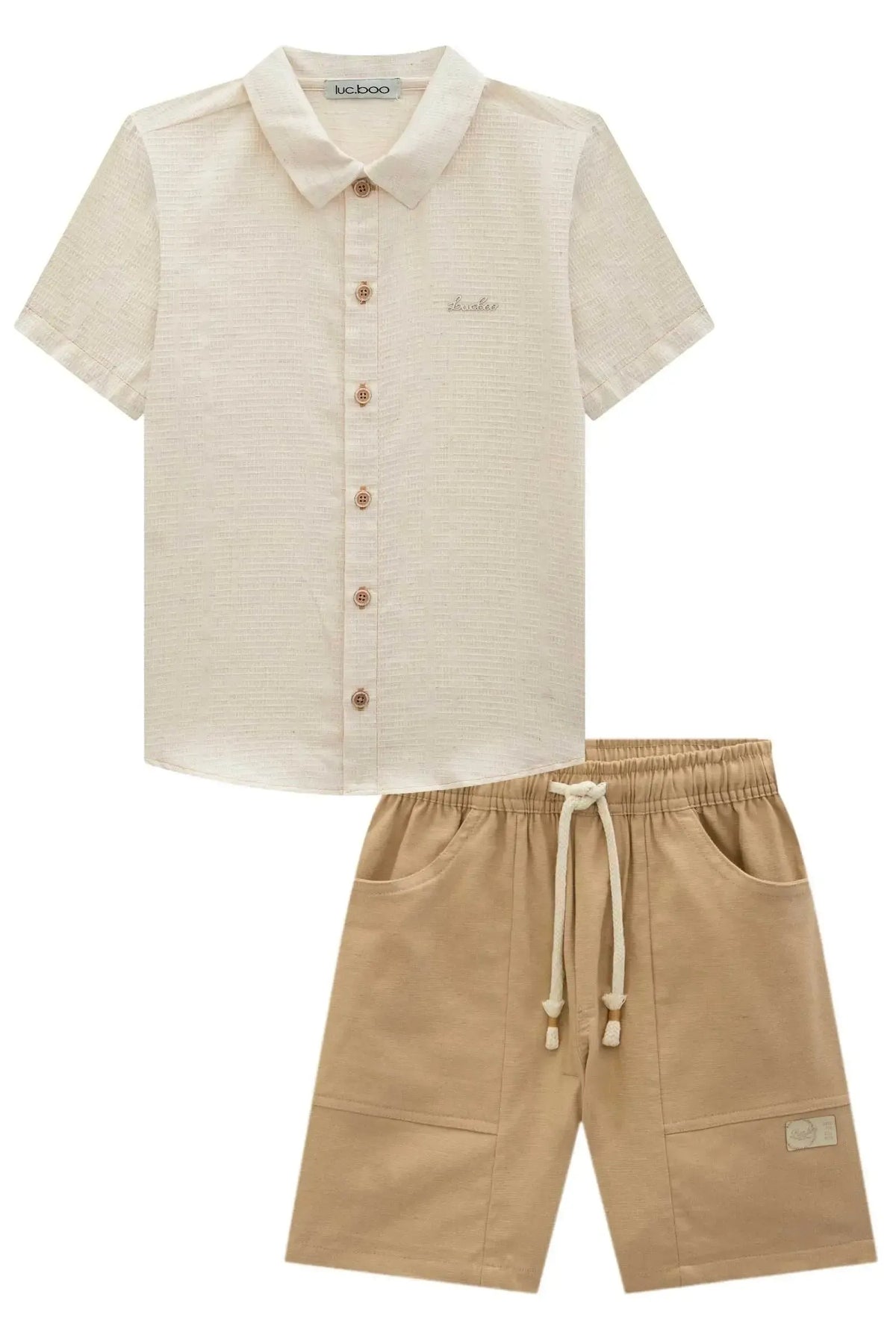 Conjunto de Camisa em Linho Cierro e Bermuda em Linho Santorine com Elastano 99031 LucBoo Infantil Menino