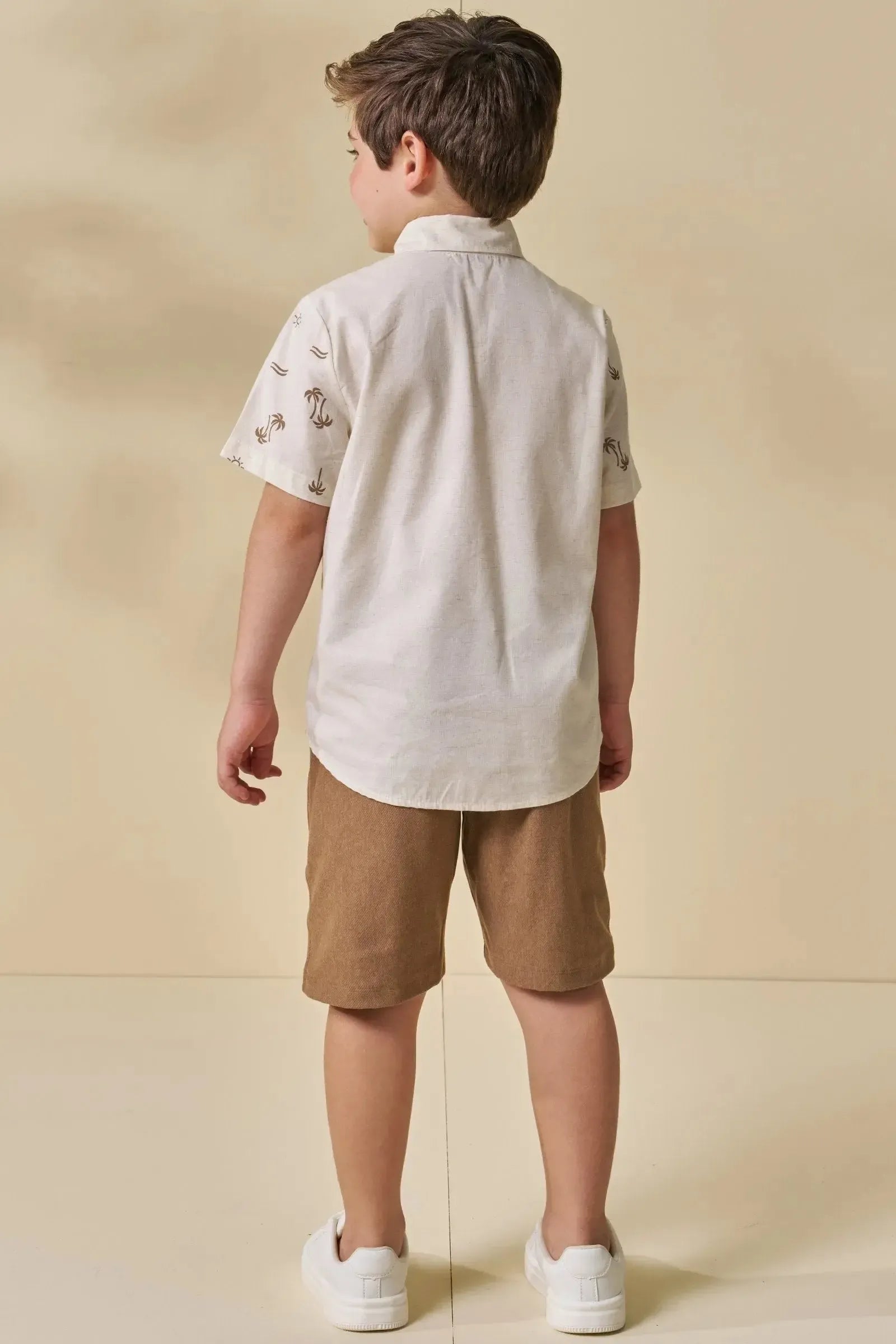 Conjunto de Camisa em Linho Deluxe e Bermuda em Cotton Jeans com Elastano 96050 LucBoo Infantil Menino