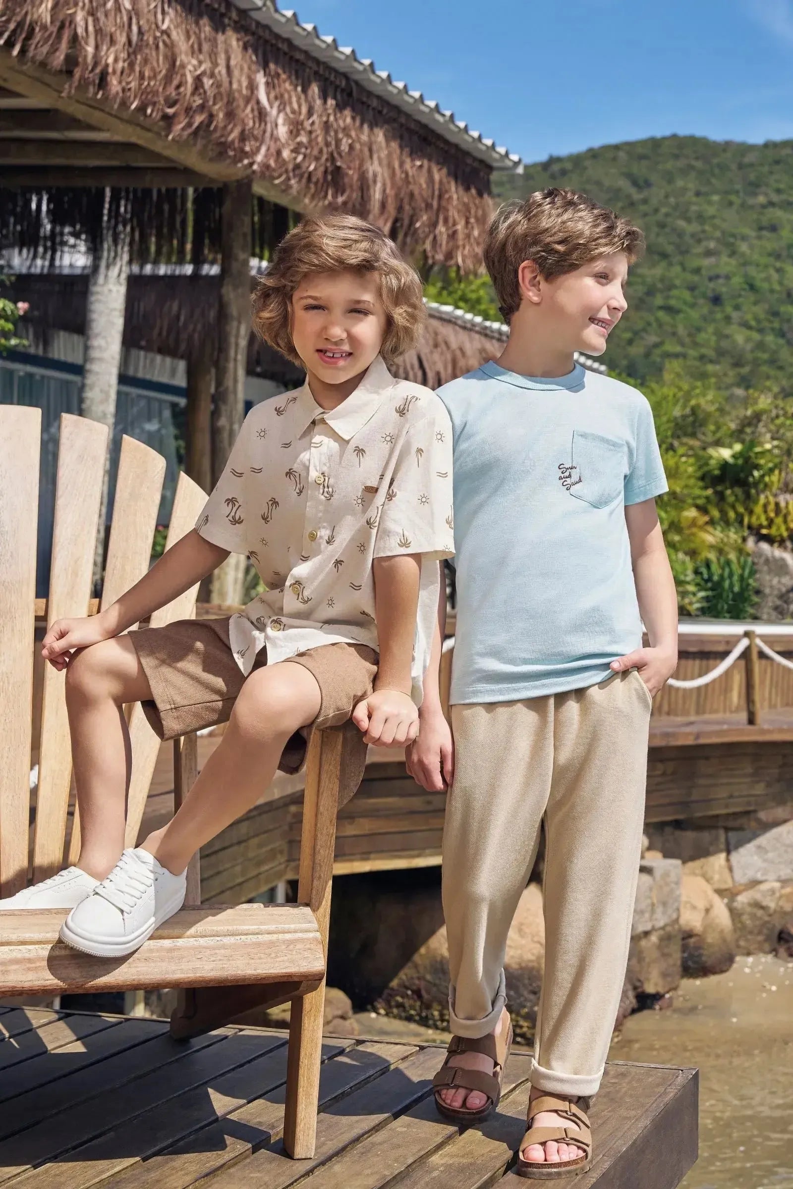 Conjunto de Camisa em Linho Deluxe e Bermuda em Cotton Jeans com Elastano 96050 LucBoo Infantil Menino