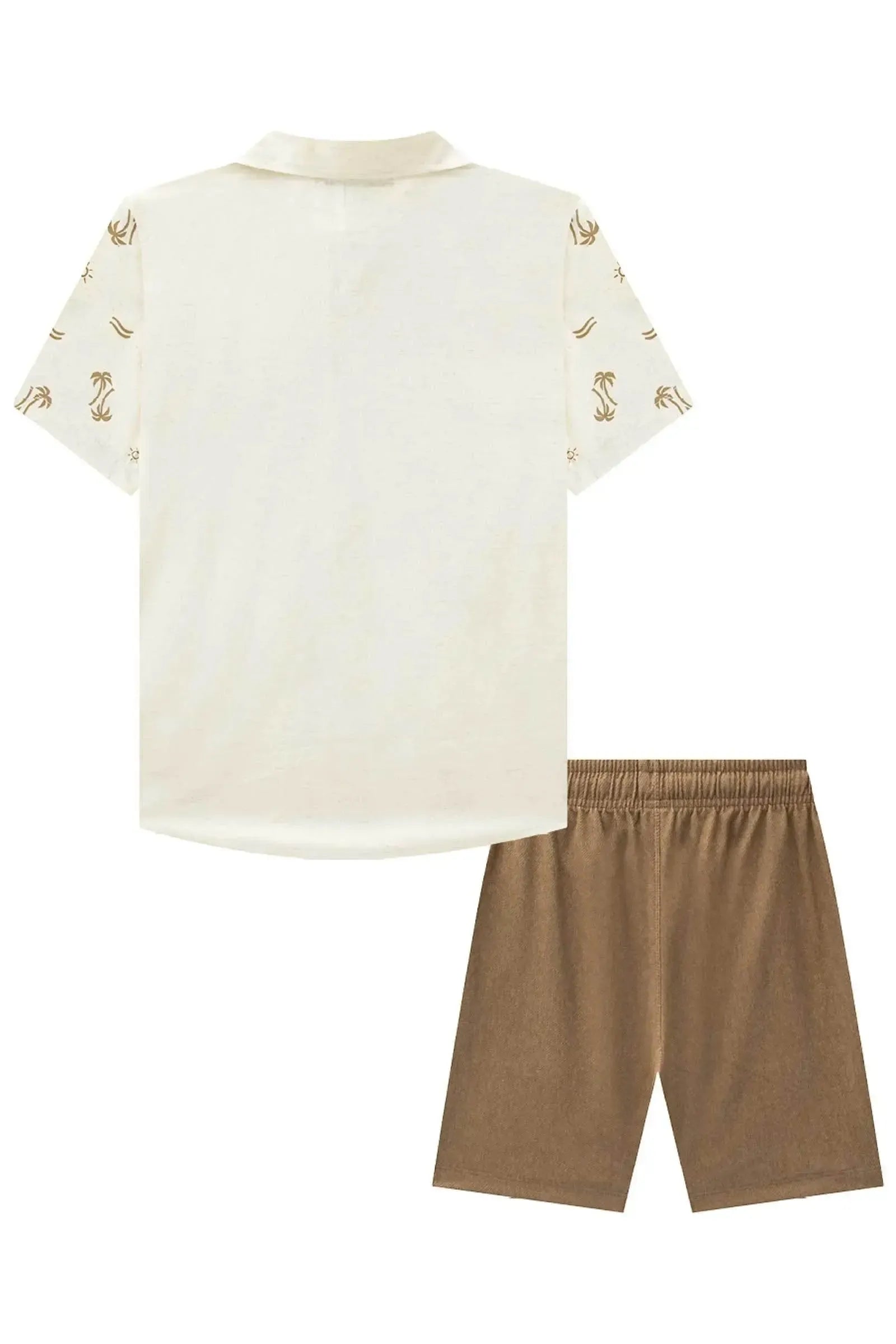 Conjunto de Camisa em Linho Deluxe e Bermuda em Cotton Jeans com Elastano 96050 LucBoo Infantil Menino