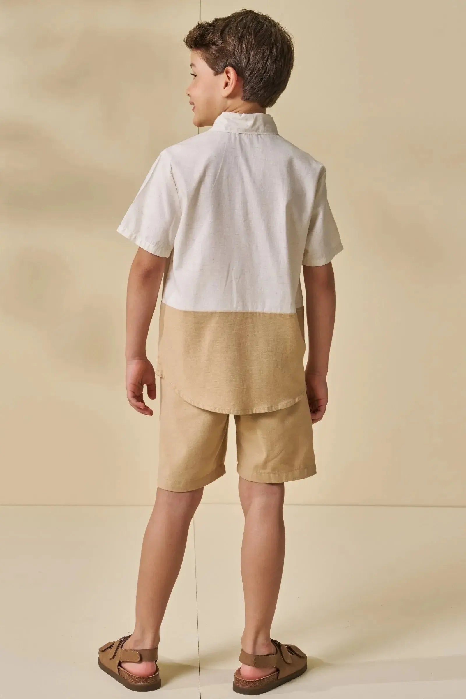Conjunto de Camisa em Linho Deluxe e Bermuda em Linho Santorine 96166 LucBoo Infantil Menino