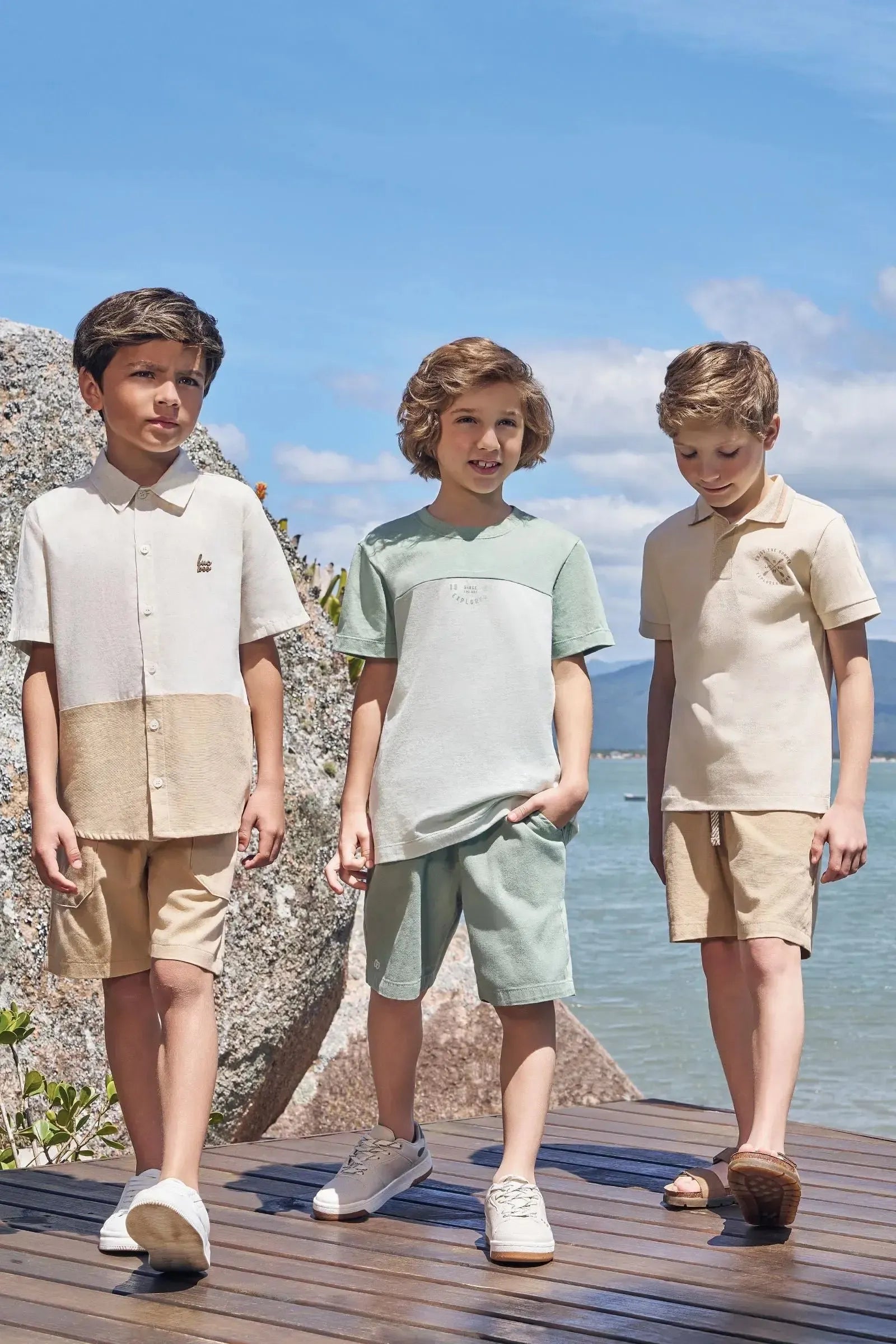 Conjunto de Camisa em Linho Deluxe e Bermuda em Linho Santorine 96166 LucBoo Infantil Menino