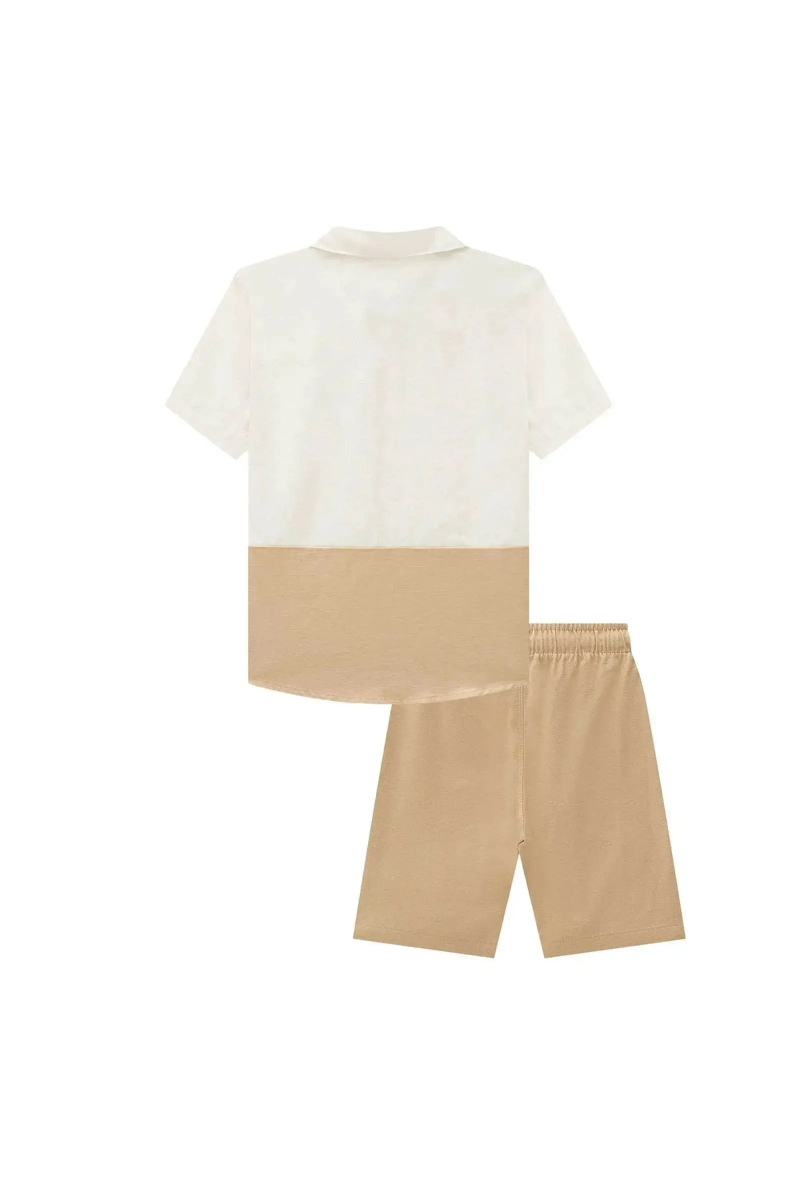 Conjunto de Camisa em Linho Deluxe e Bermuda em Linho Santorine 96166 LucBoo Infantil Menino