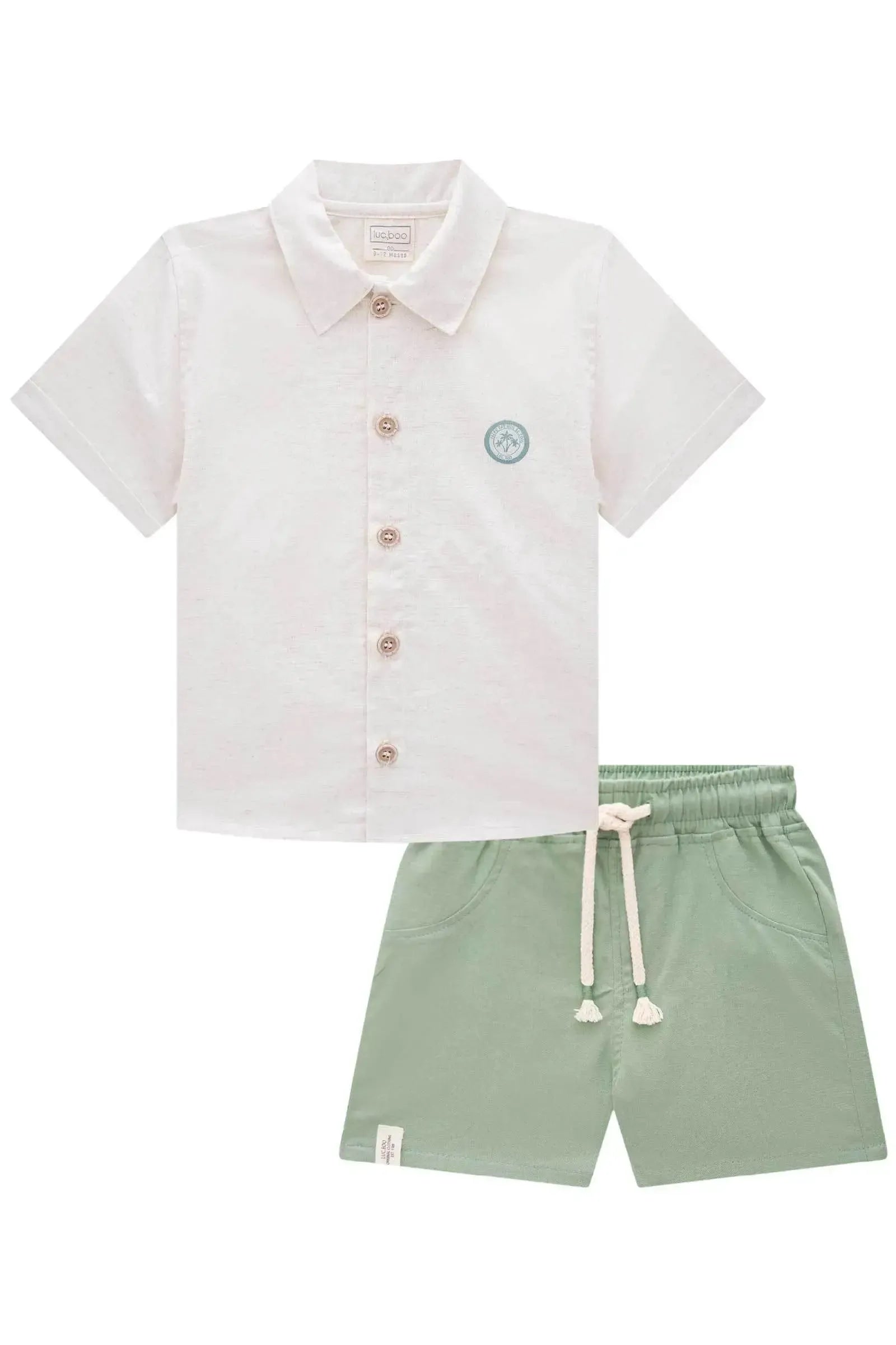 Conjunto de Camisa em Linho Deluxe e Bermuda em Linho Santorine com Elastano 83610 LucBoo Bebê Menino
