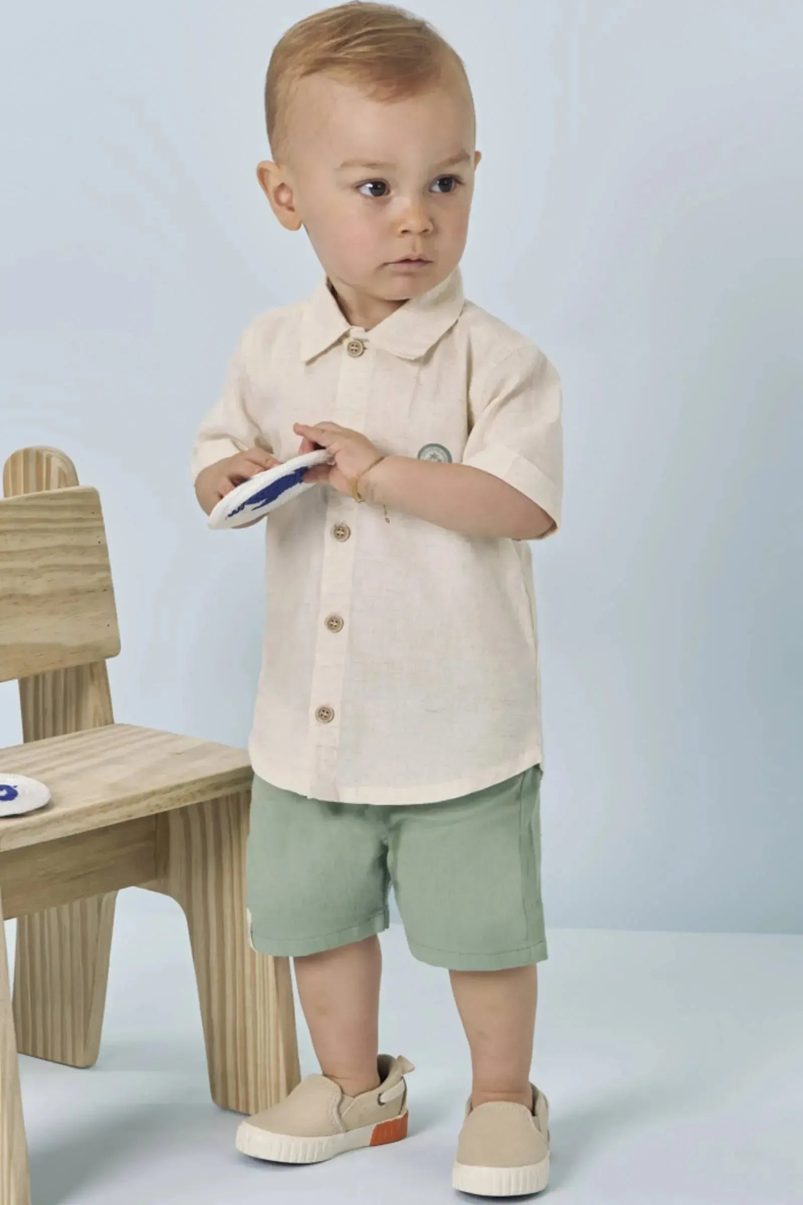 Conjunto de Camisa em Linho Deluxe e Bermuda em Linho Santorine com Elastano 83610 LucBoo Bebê Menino