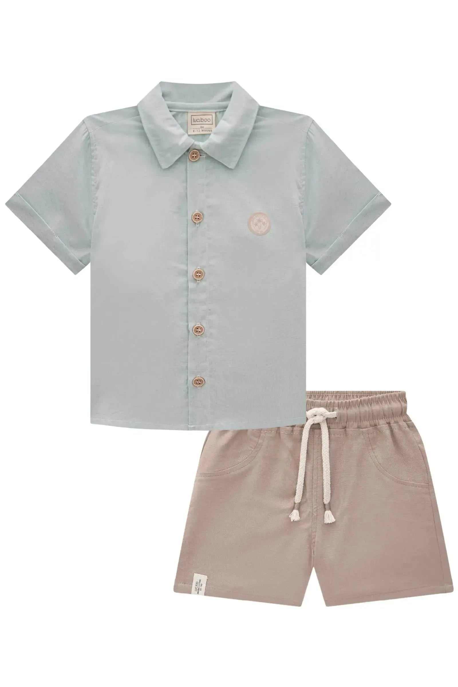 Conjunto de Camisa em Linho Deluxe e Bermuda em Linho Santorine com Elastano 83610 LucBoo Bebê Menino