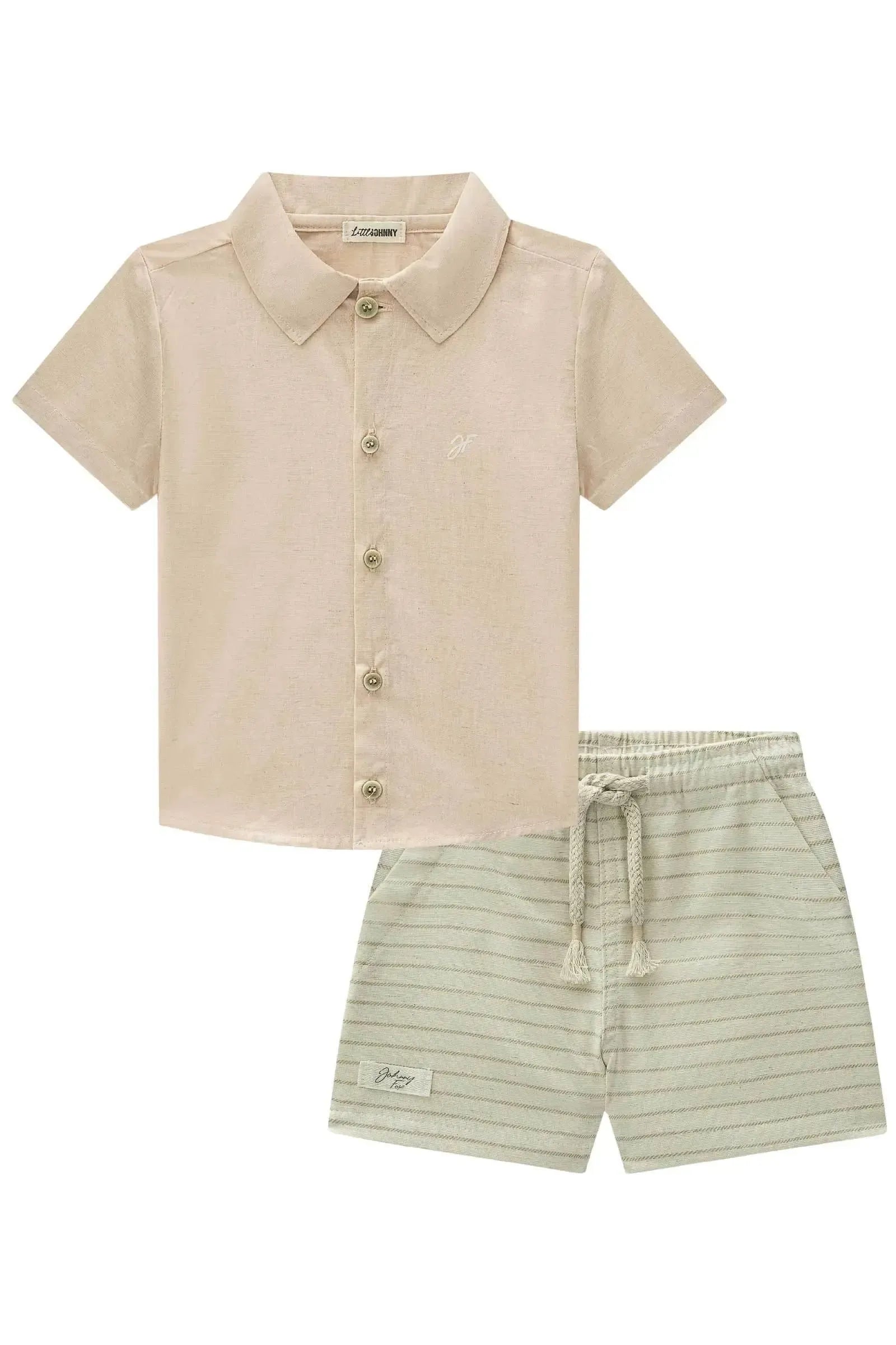 Conjunto de Camisa em Linho Deluxe e Bermuda em Linho Santorine com Elastano 86330 Johnny Fox Bebê Menino