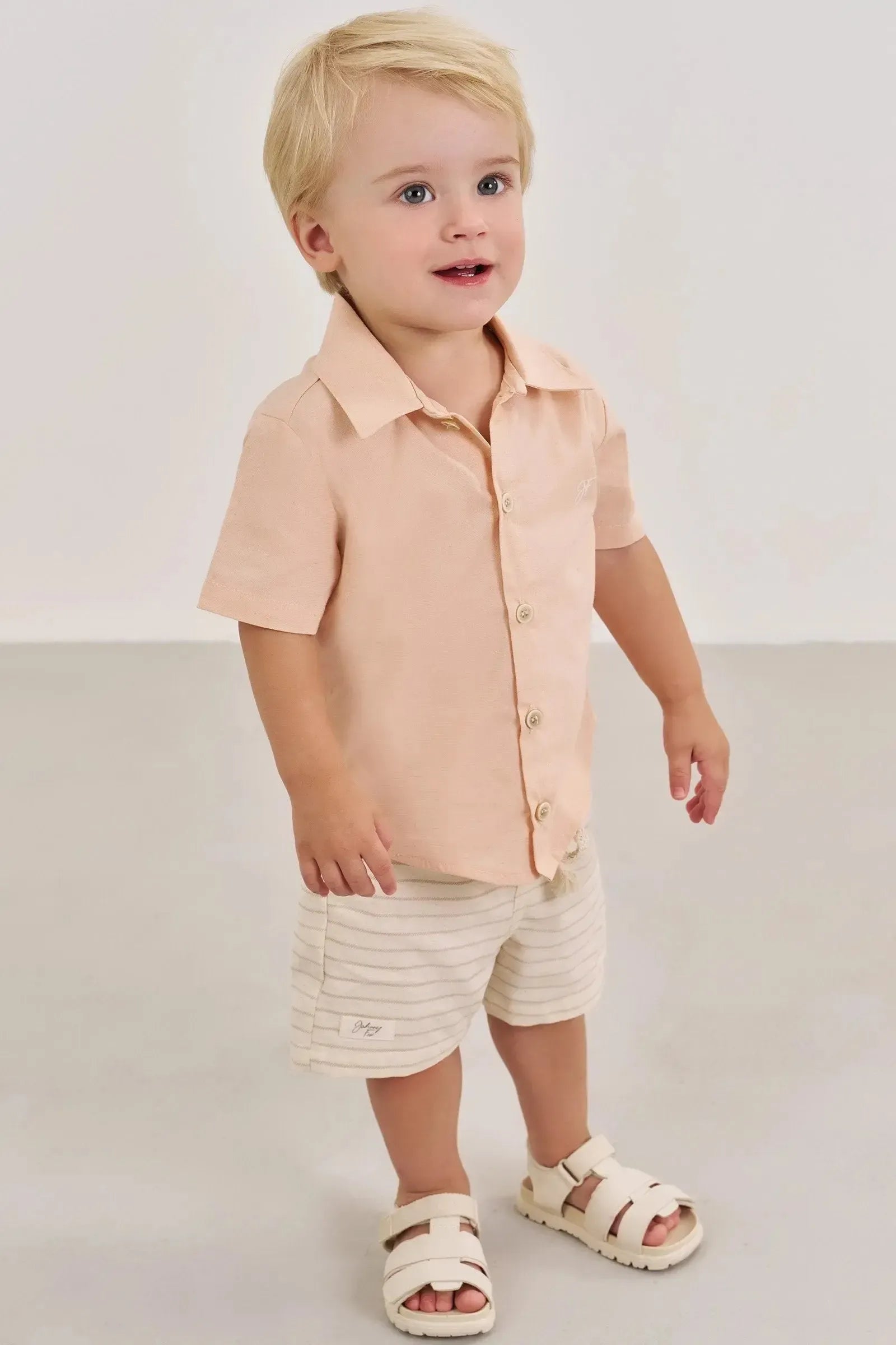 Conjunto de Camisa em Linho Deluxe e Bermuda em Linho Santorine com Elastano 86330 Johnny Fox Bebê Menino