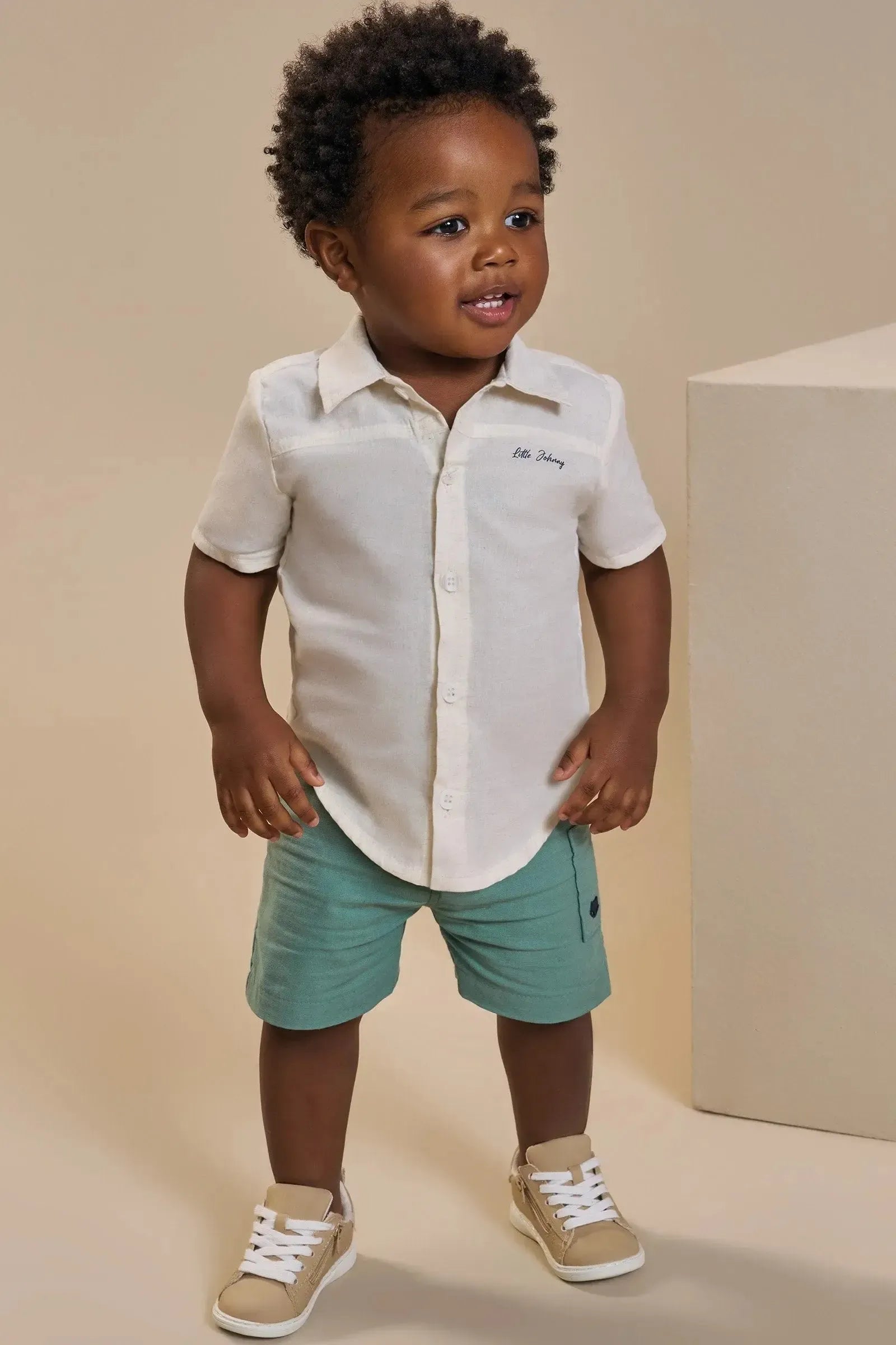 Conjunto de Camisa em Linho Deluxe e Bermuda em Linho Santorine com Elastano 93050 Johnny Fox Bebê Menino