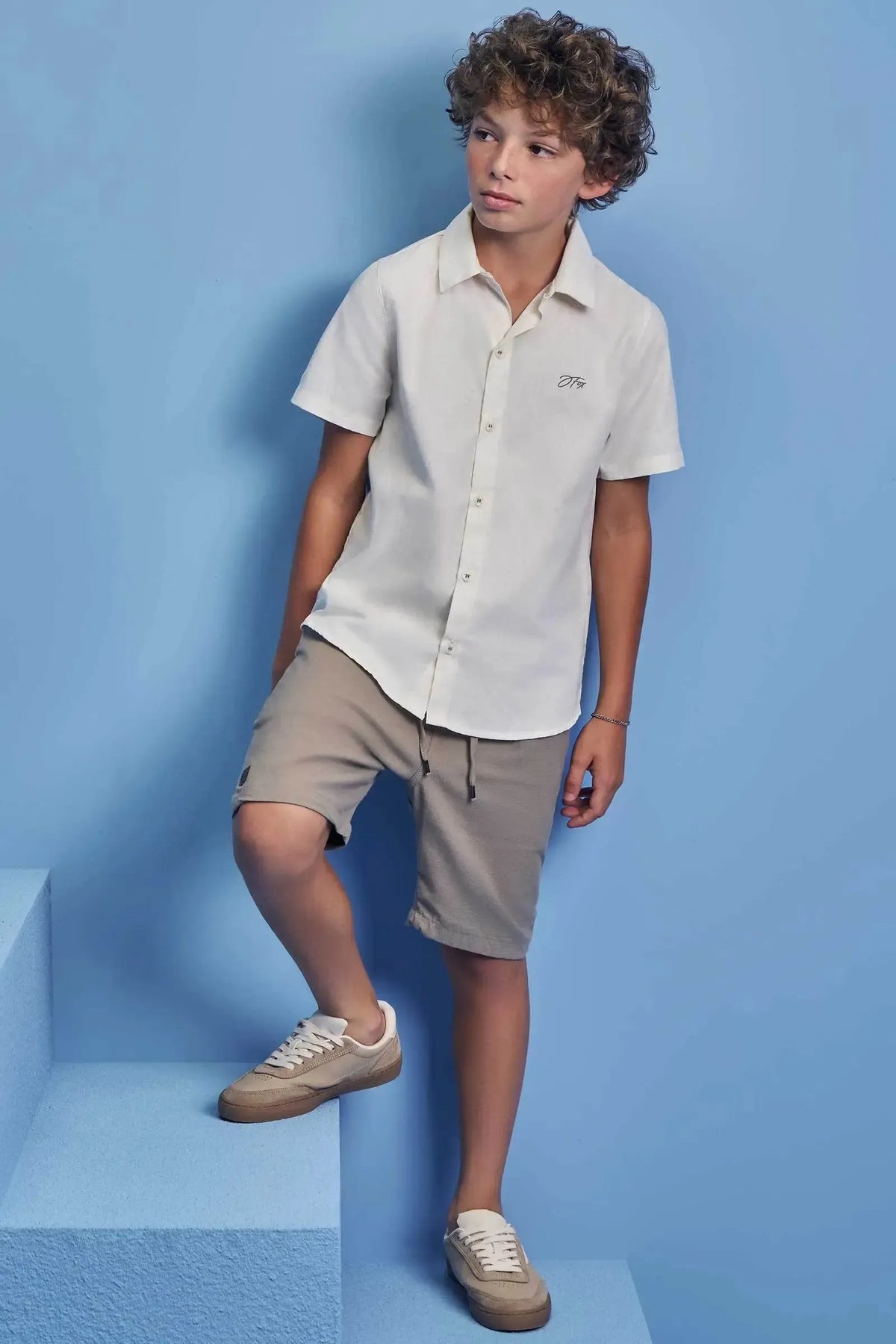 Conjunto de Camisa em Linho Deluxe e Bermuda em Linho Santorine com Elastano 93324 Johnny Fox Teen Menino