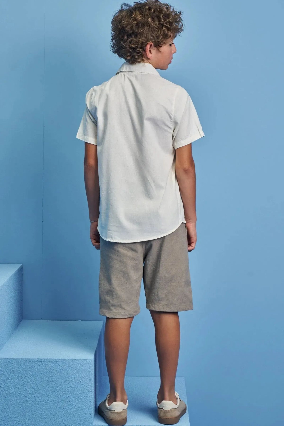 Conjunto de Camisa em Linho Deluxe e Bermuda em Linho Santorine com Elastano 93324 Johnny Fox Teen Menino