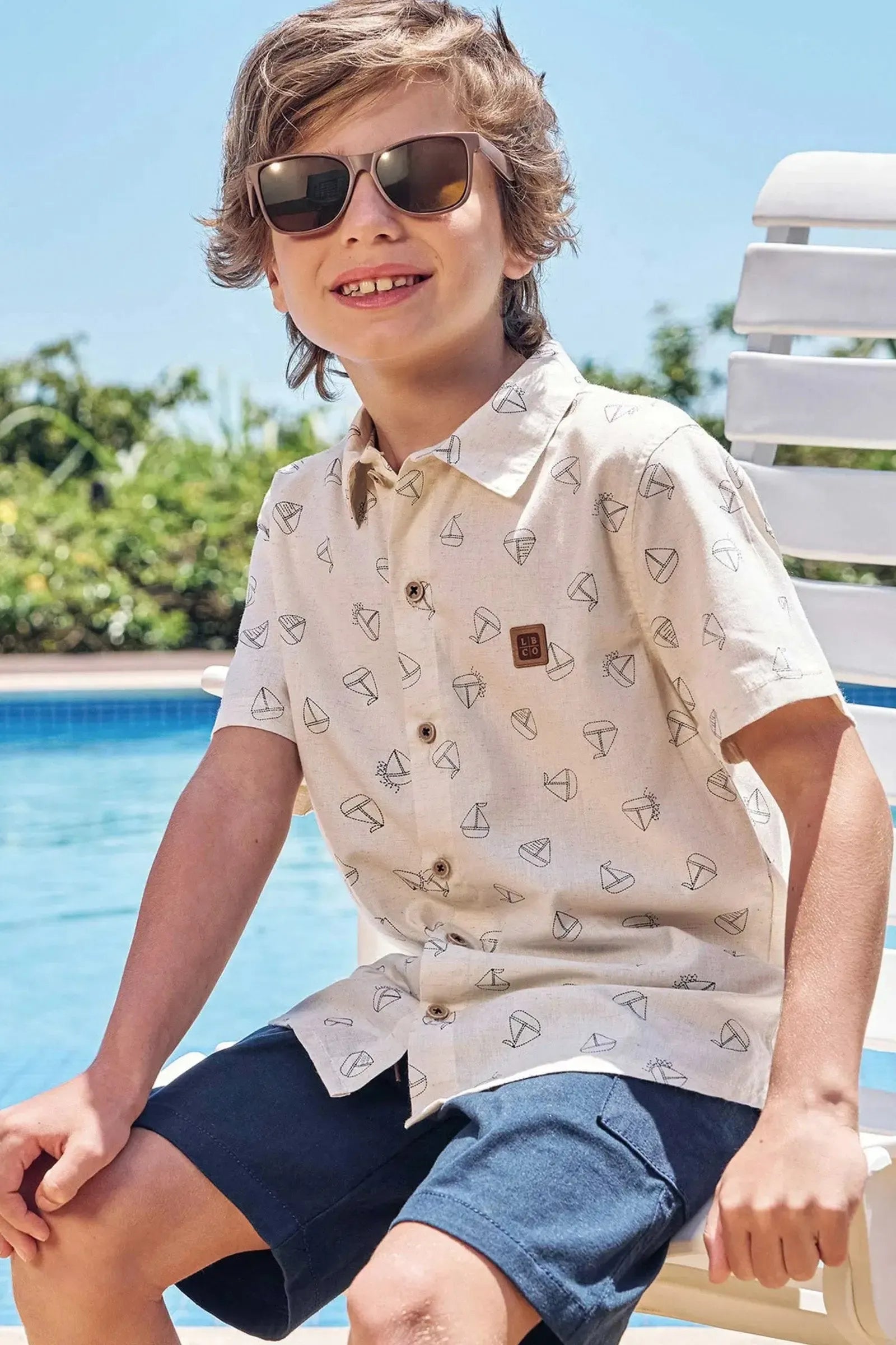 Conjunto de Camisa em Linho Deluxe e Bermuda em Sarja Caribe com Elastano 82842 LucBoo Infantil Menino