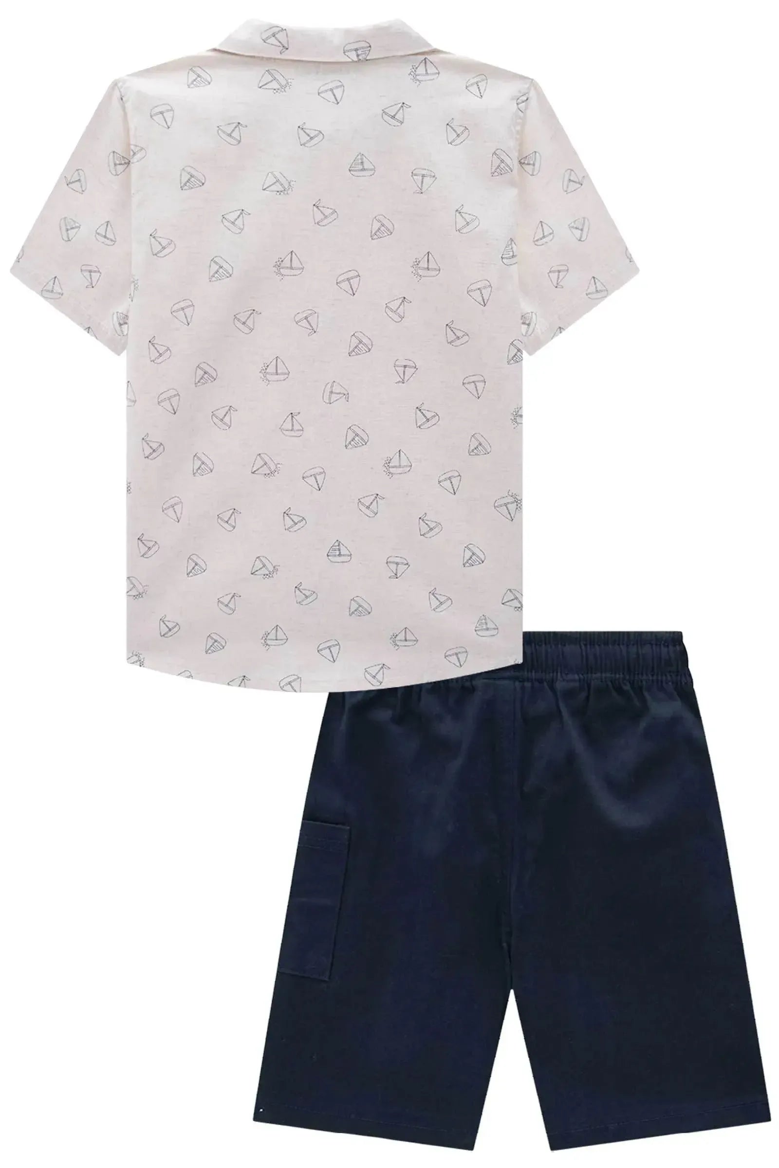Conjunto de Camisa em Linho Deluxe e Bermuda em Sarja Caribe com Elastano 82842 LucBoo Infantil Menino