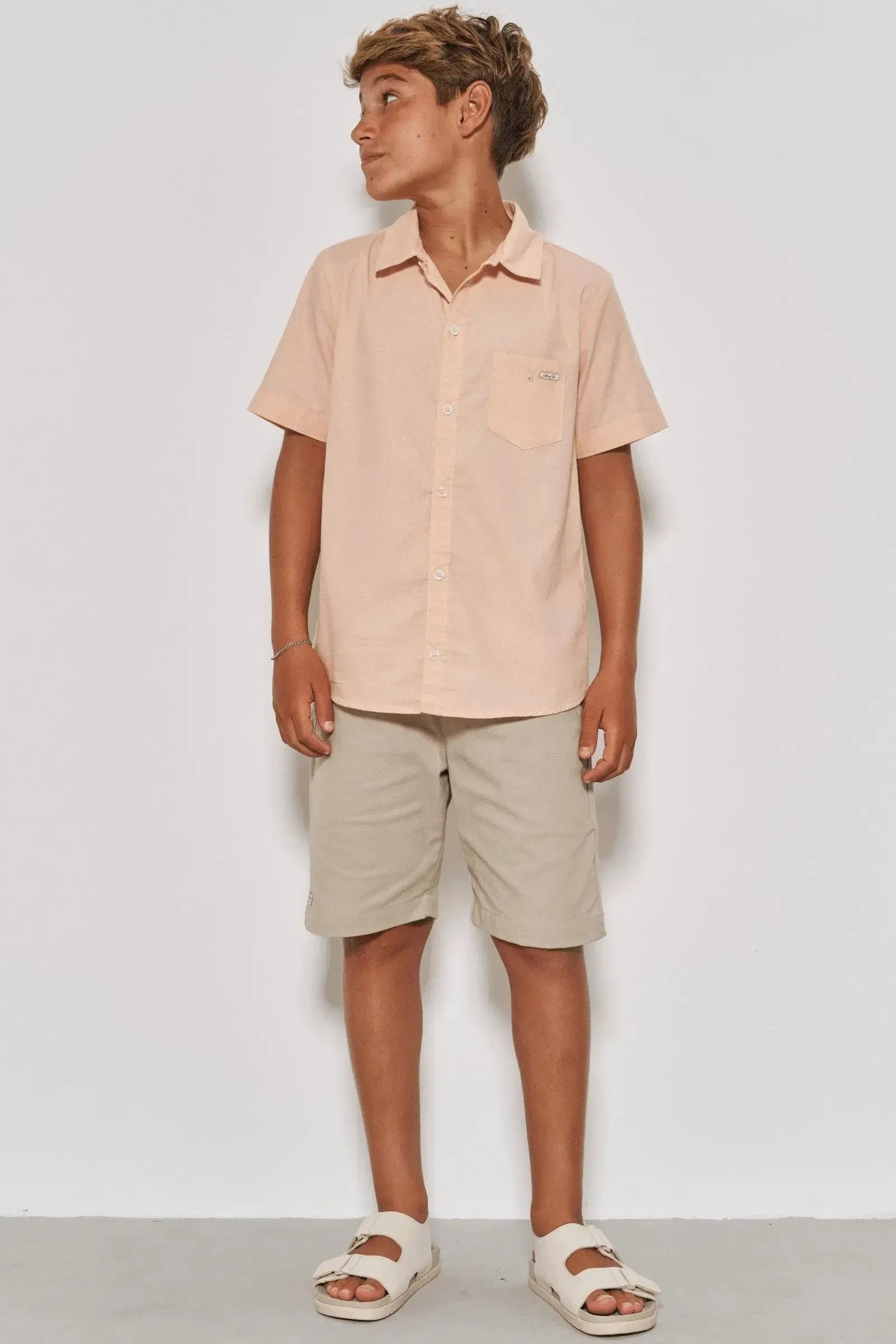 Conjunto de Camisa em Linho Deluxe e Bermuda em Sarja Girassol com Elastano 87719 Johnny Fox Teen Menino