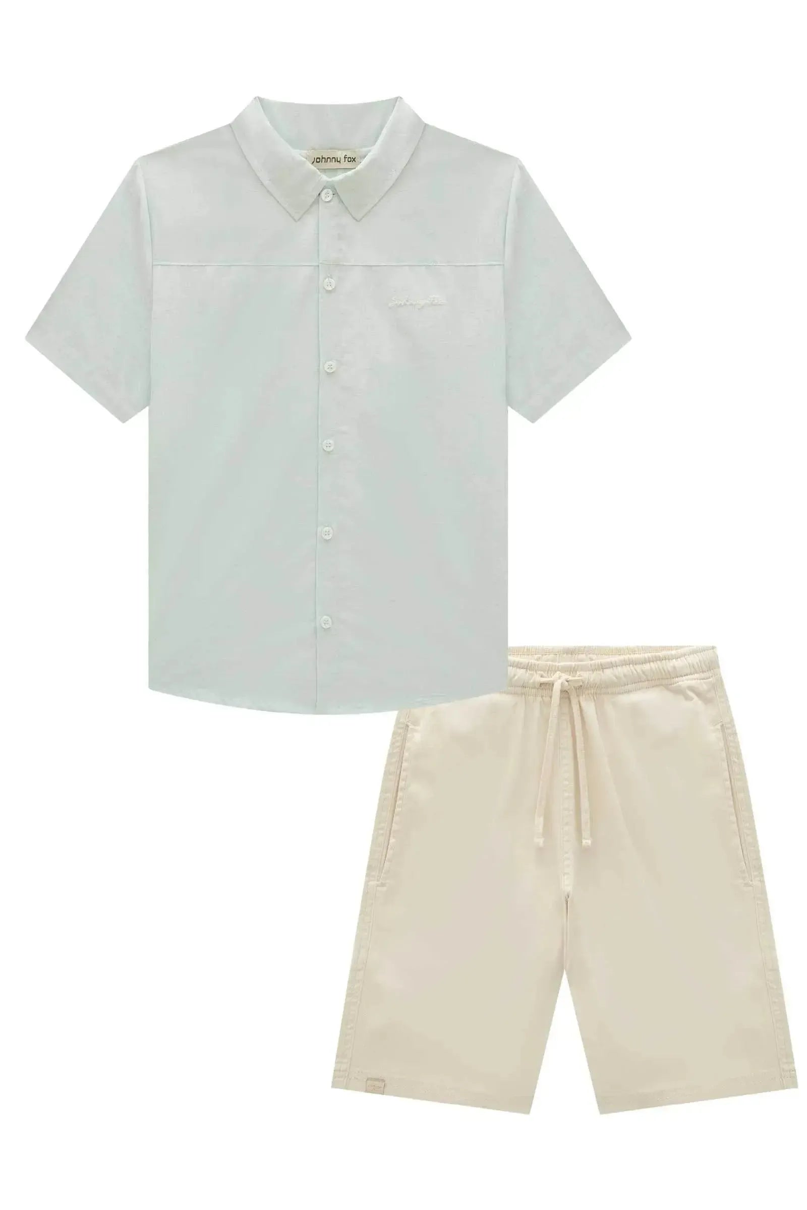 Conjunto de Camisa em Linho Deluxe e Bermuda em Sarja Girassol com Elastano 95760 Johnny Fox Teen Menino