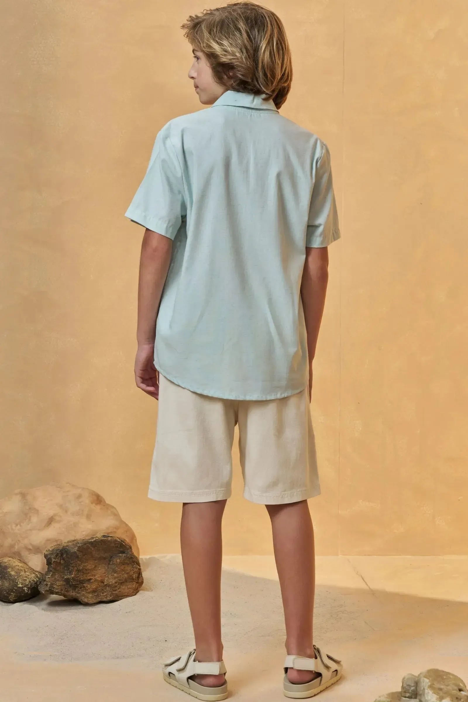 Conjunto de Camisa em Linho Deluxe e Bermuda em Sarja Girassol com Elastano 95760 Johnny Fox Teen Menino