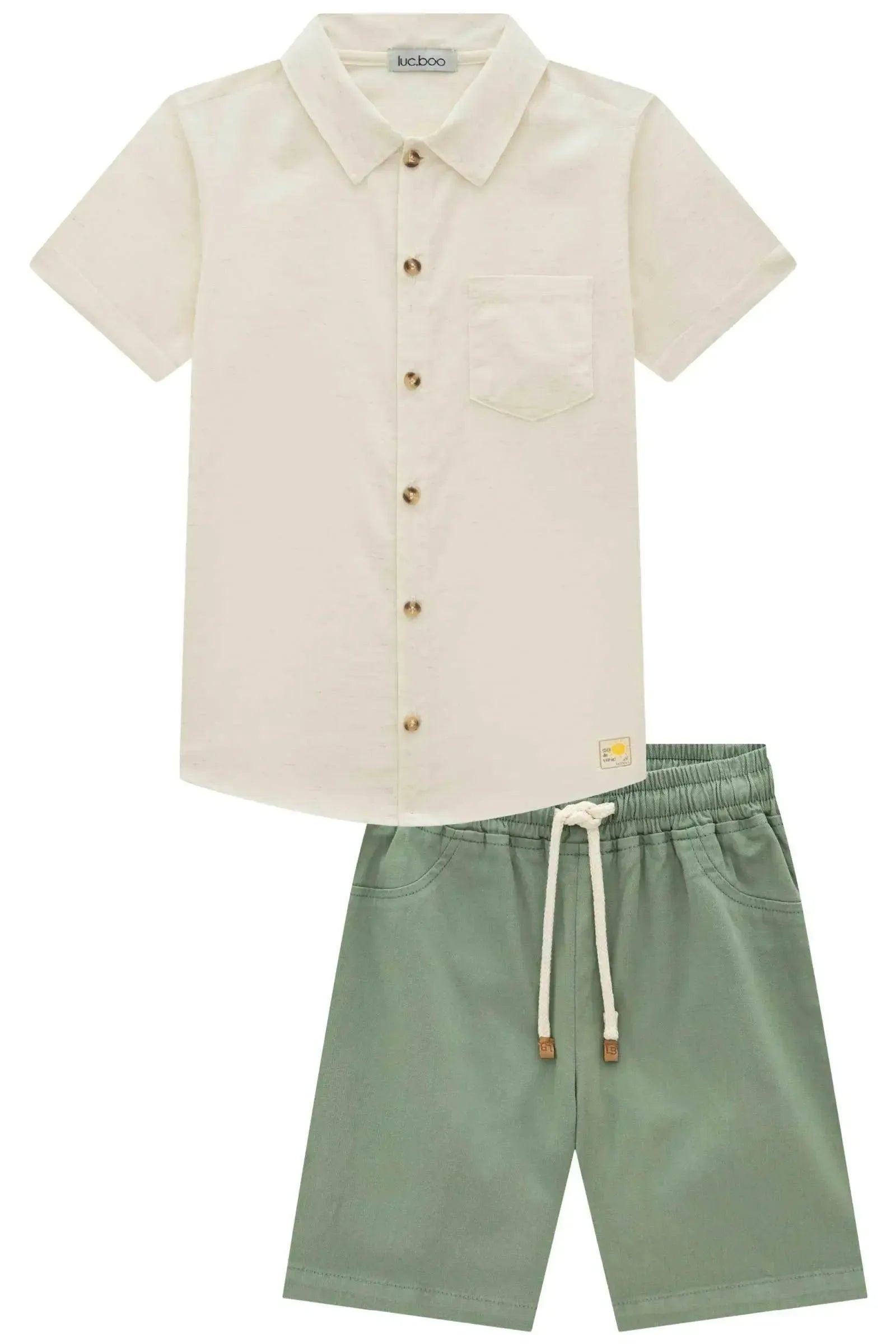 Conjunto de Camisa em Linho Deluxe e Bermuda em Sarja Stretch com Elastano 96403 LucBoo Infantil Menino