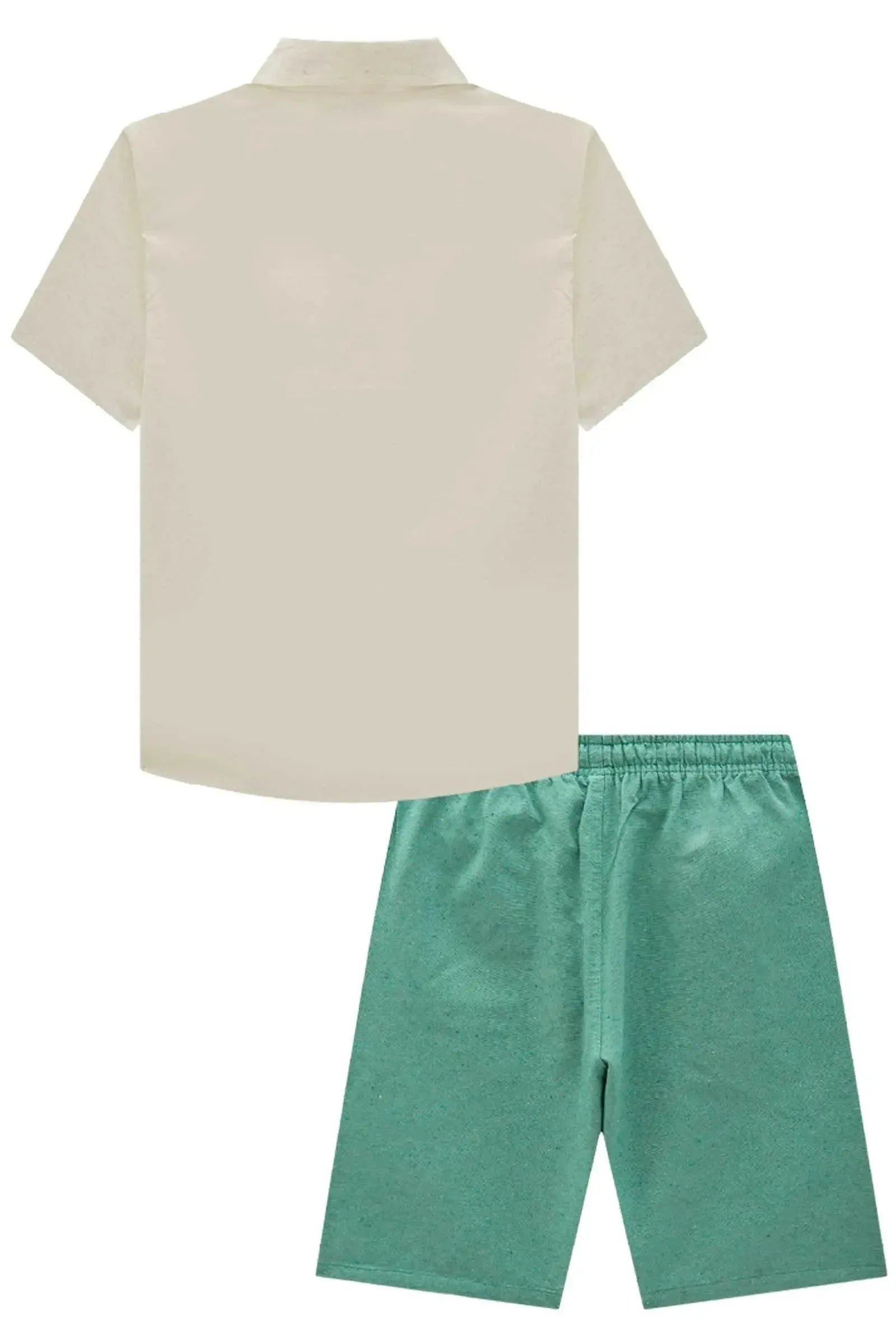 Conjunto de Camisa em Linho Deluxe e Bermuda em Tecido Kauai 87565 LucBoo Infantil Menino