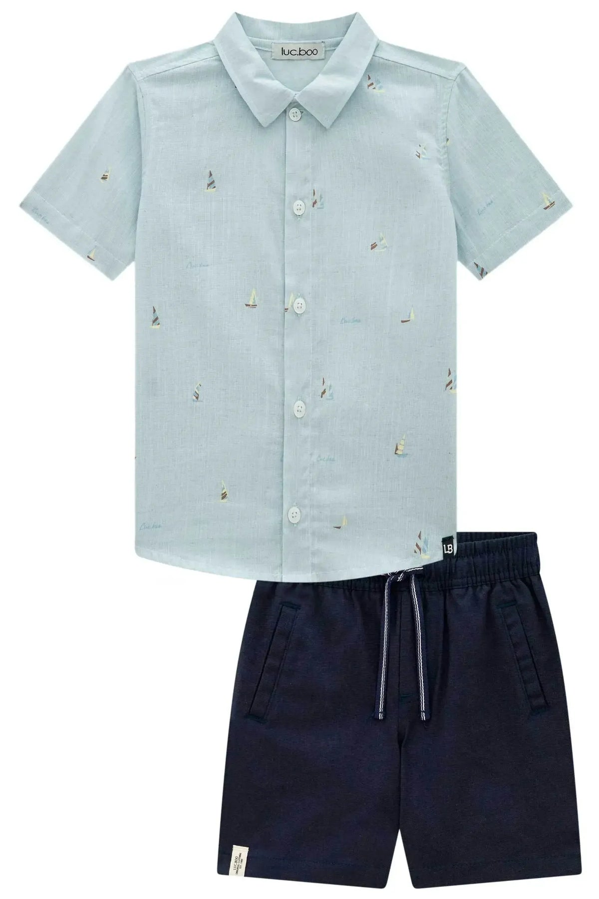 Conjunto de Camisa em Linho Verano e Bermuda Em linho Santorine 98241 LucBoo Infantil Menino