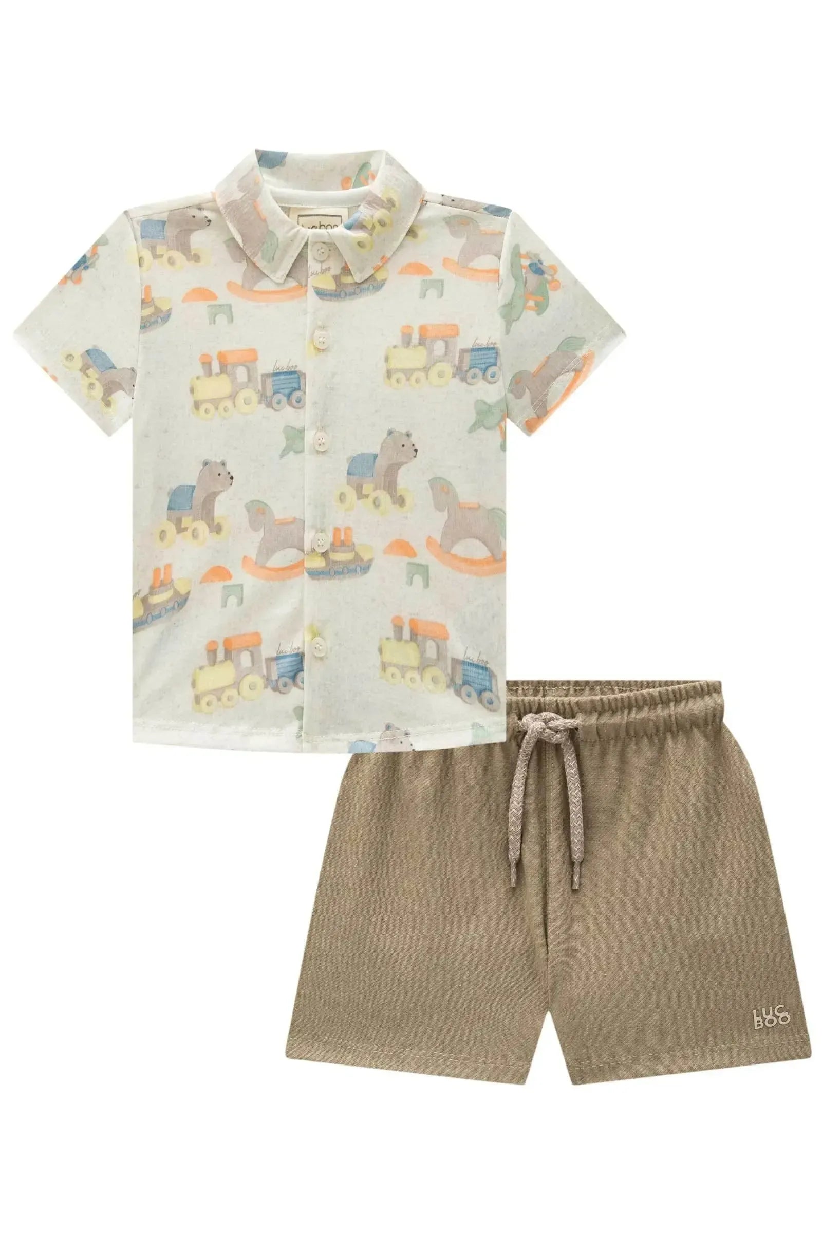 Conjunto de Camisa em Malha Wave e Bermuda em Cotton Jeans com Elastano 92836 LucBoo Bebê Menino