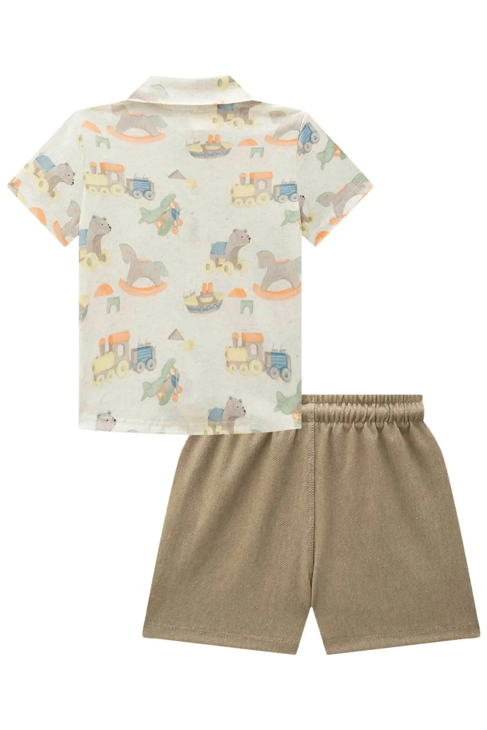 Conjunto de Camisa em Malha Wave e Bermuda em Cotton Jeans com Elastano 92836 LucBoo Bebê Menino