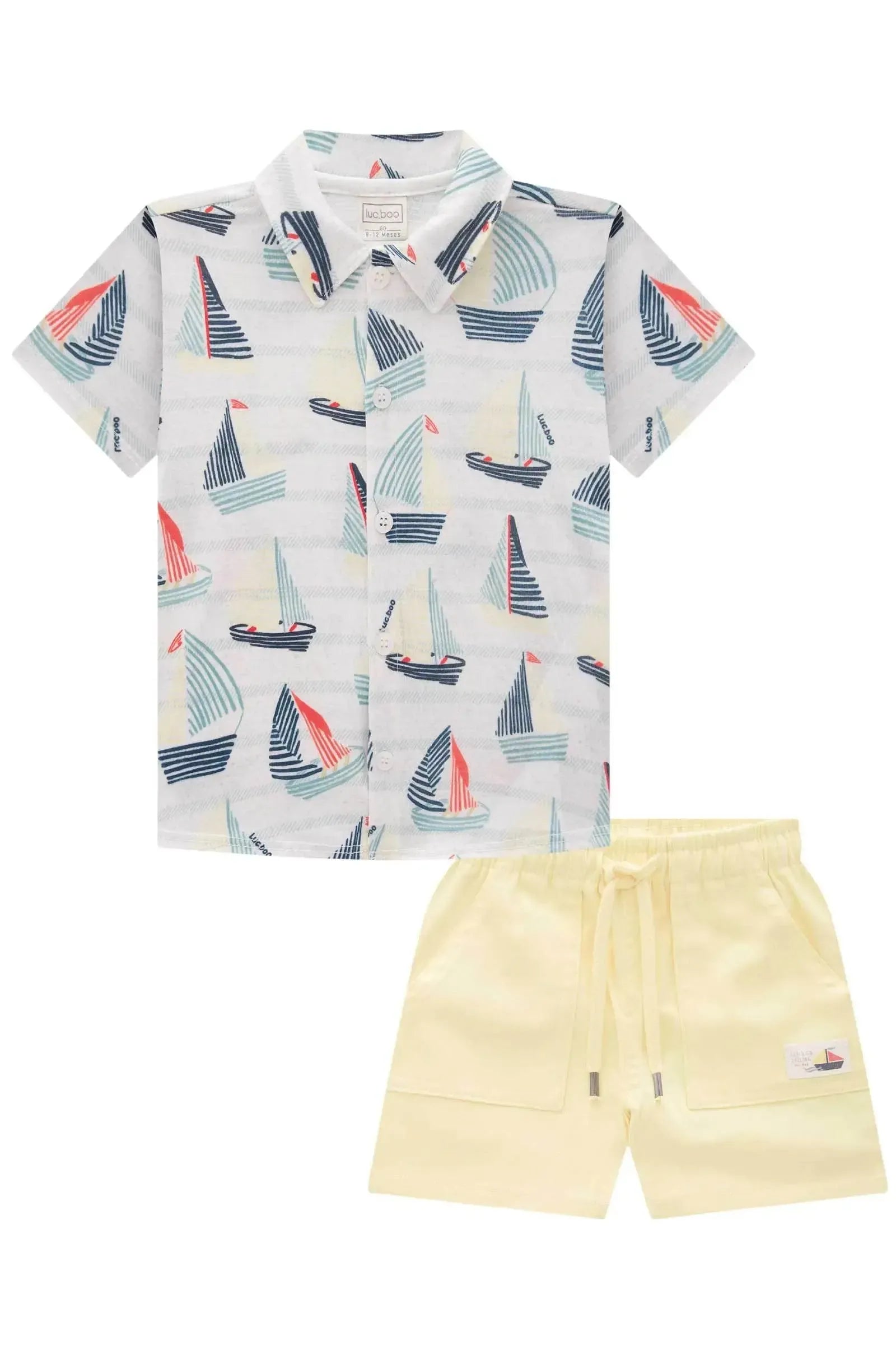 Conjunto de Camisa em Malha Wave e Bermuda em Linho Santorine com Elastano 83104 LucBoo Bebê Menino