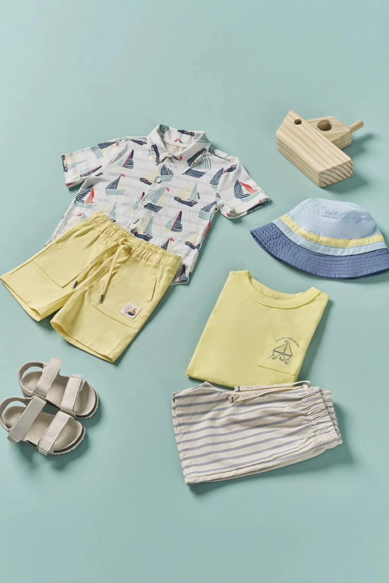 Conjunto de Camisa em Malha Wave e Bermuda em Linho Santorine com Elastano 83104 LucBoo Bebê Menino