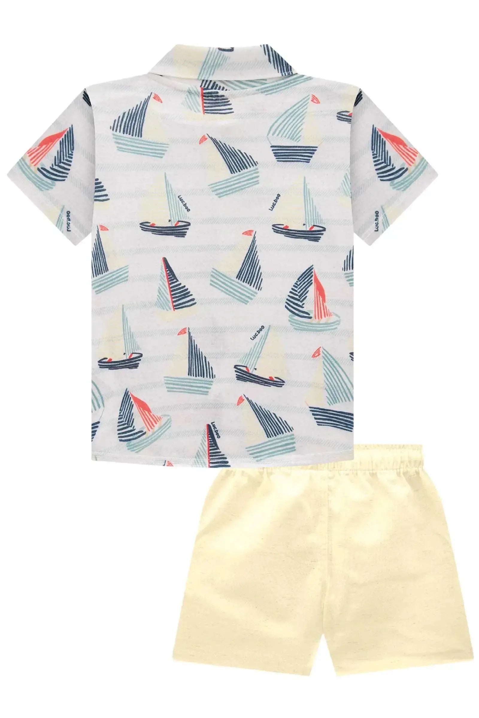 Conjunto de Camisa em Malha Wave e Bermuda em Linho Santorine com Elastano 83104 LucBoo Bebê Menino