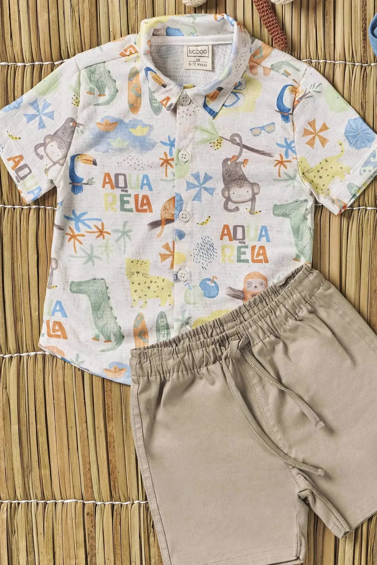 Conjunto de Camisa em Malha Wave e Bermuda em Sarja Caribe com Elastano 83835 LucBoo Bebê Menino