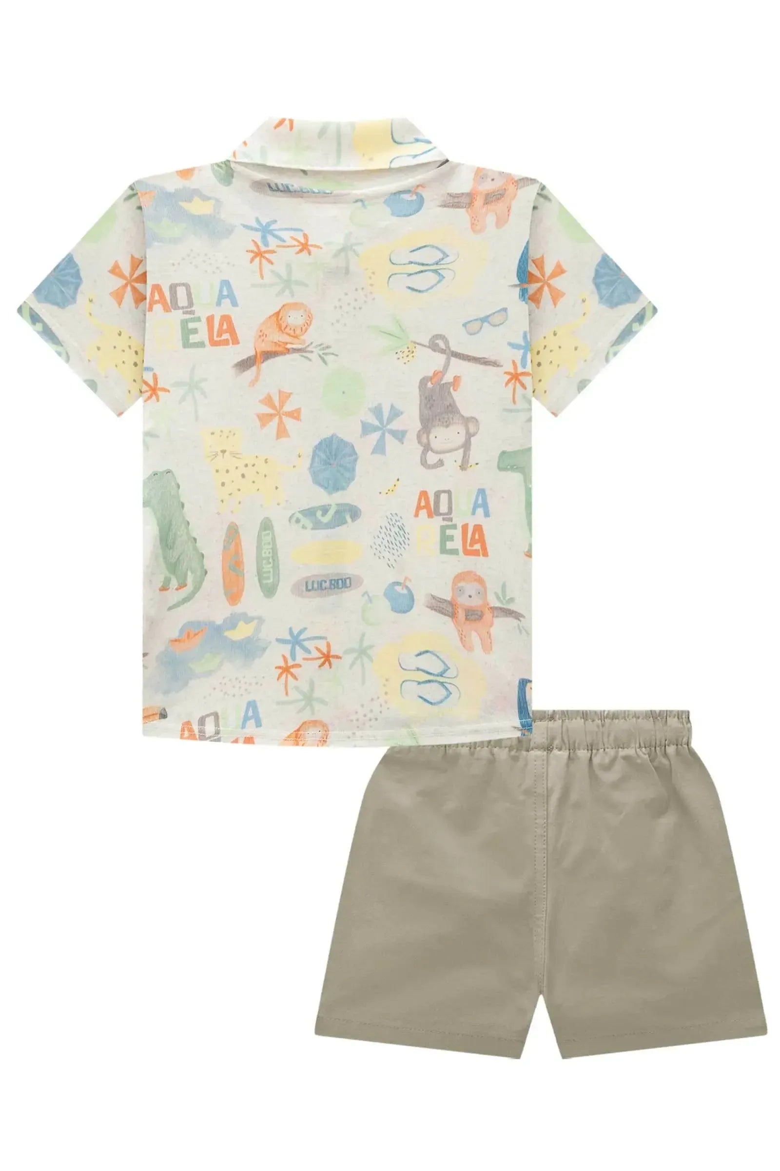 Conjunto de Camisa em Malha Wave e Bermuda em Sarja Caribe com Elastano 83835 LucBoo Bebê Menino