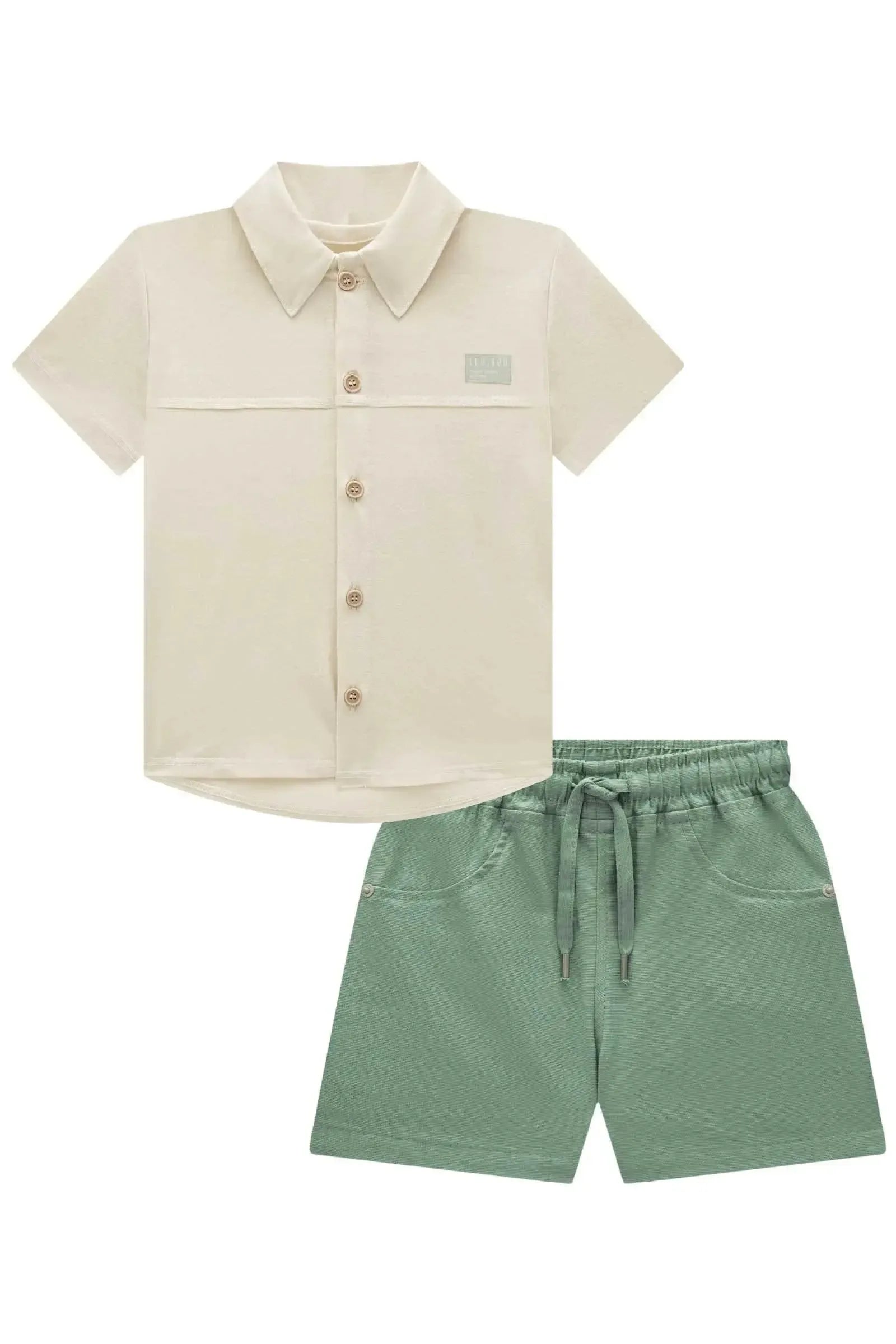 Conjunto de Camisa em Meia Malha e Bermuda em Linho Santorine com Elastano 92863 LucBoo Bebê Menino