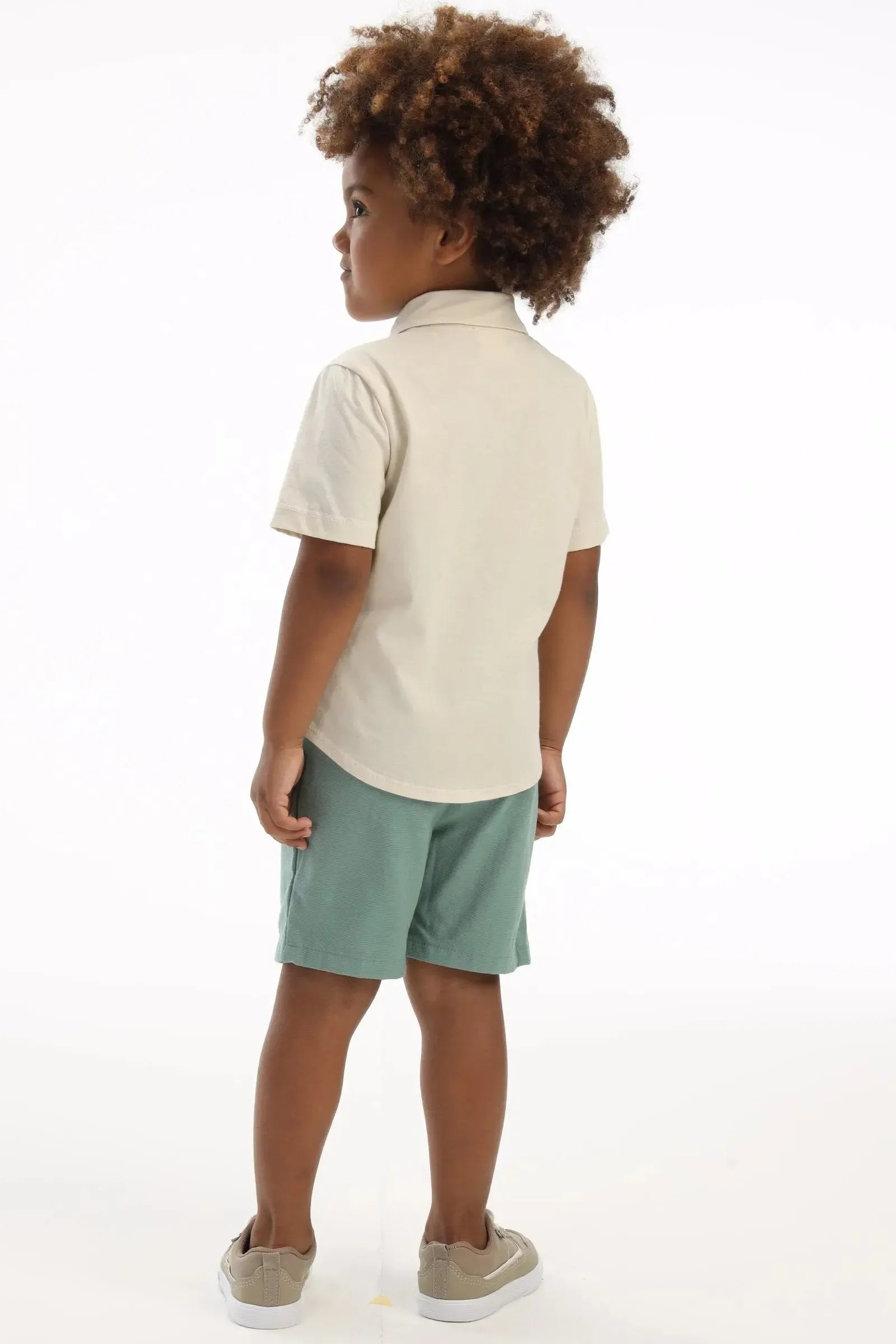 Conjunto de Camisa em Meia Malha e Bermuda em Linho Santorine com Elastano 92863 LucBoo Bebê Menino