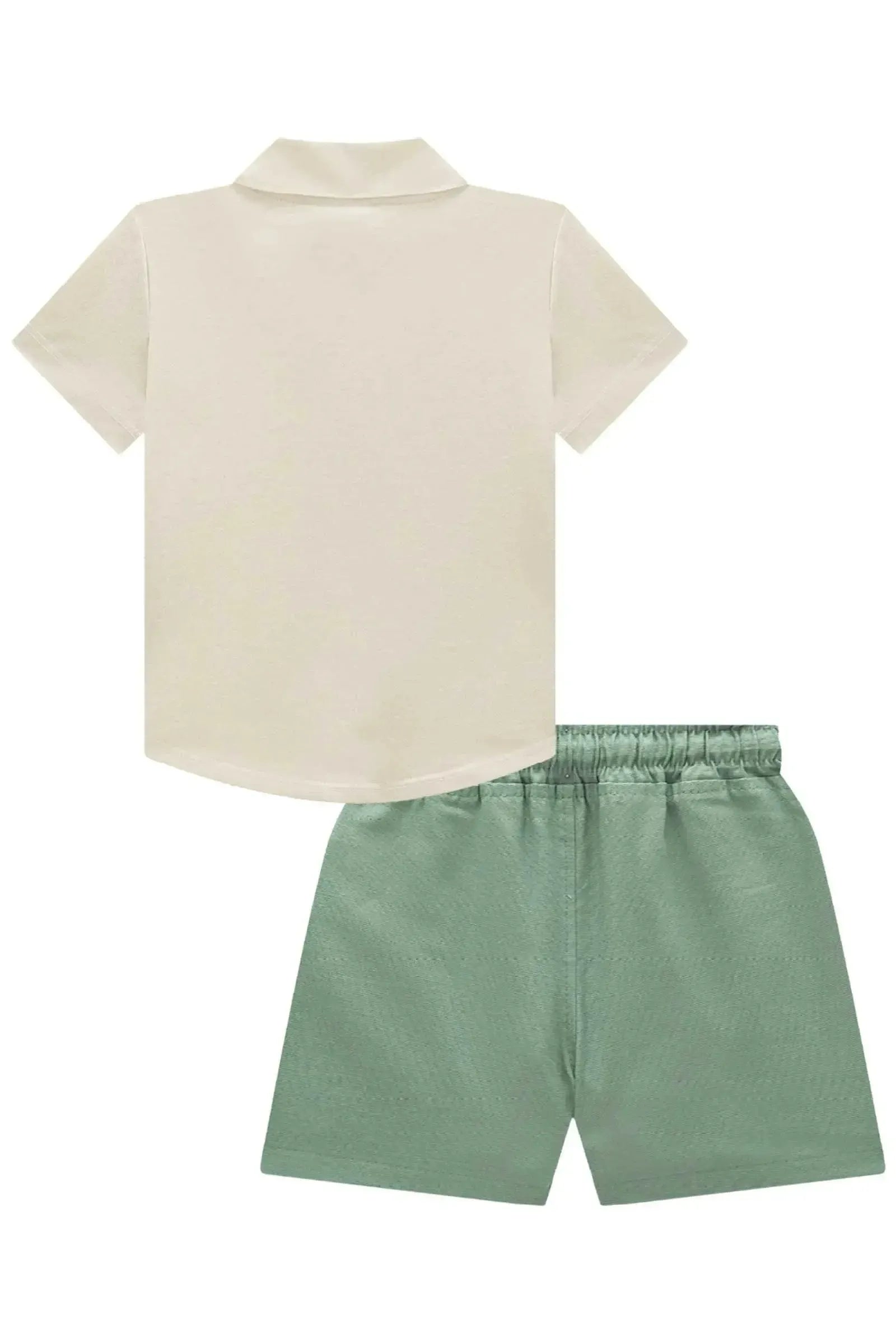 Conjunto de Camisa em Meia Malha e Bermuda em Linho Santorine com Elastano 92863 LucBoo Bebê Menino