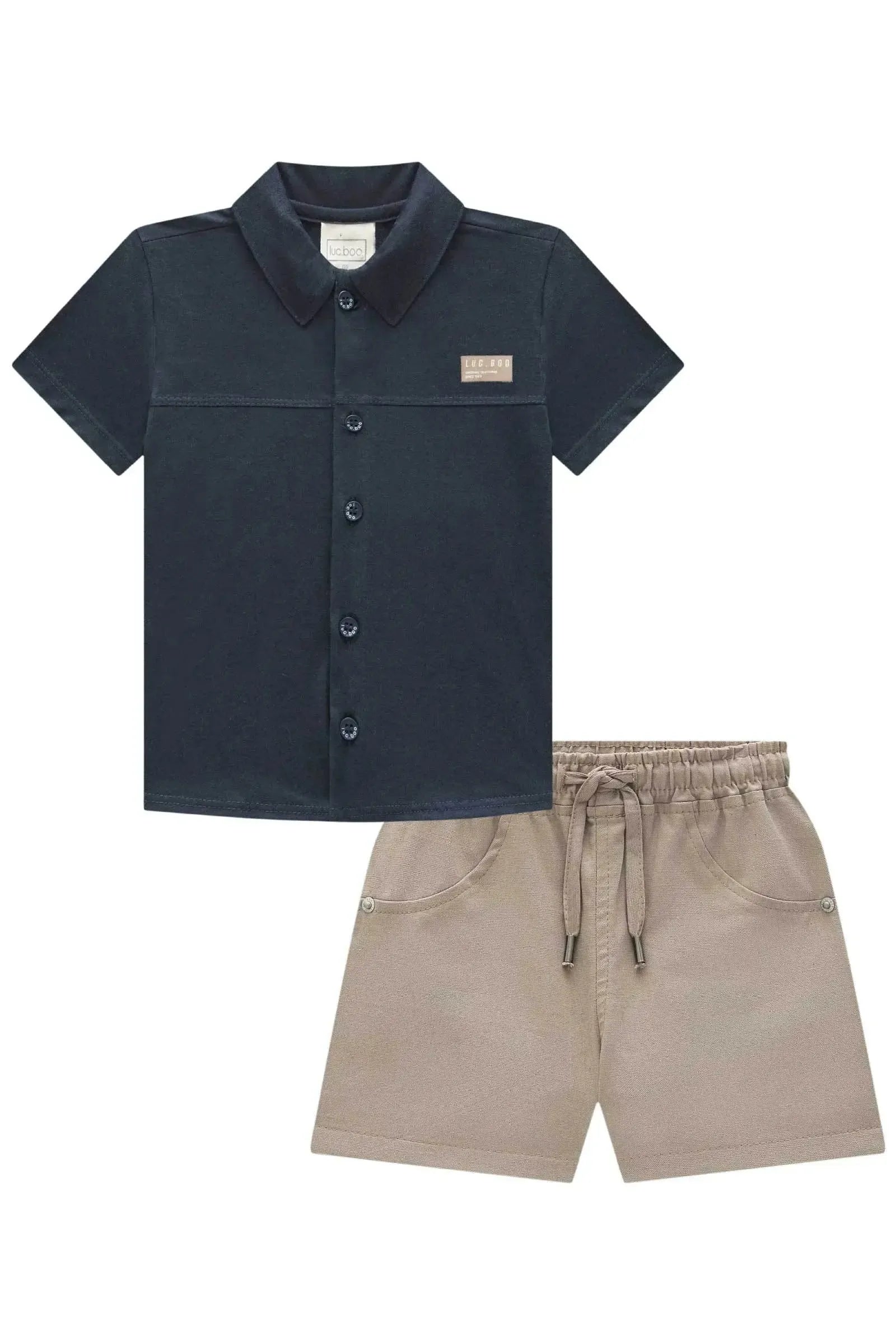Conjunto de Camisa em Meia Malha e Bermuda em Linho Santorine com Elastano 92866 LucBoo Bebê Menino