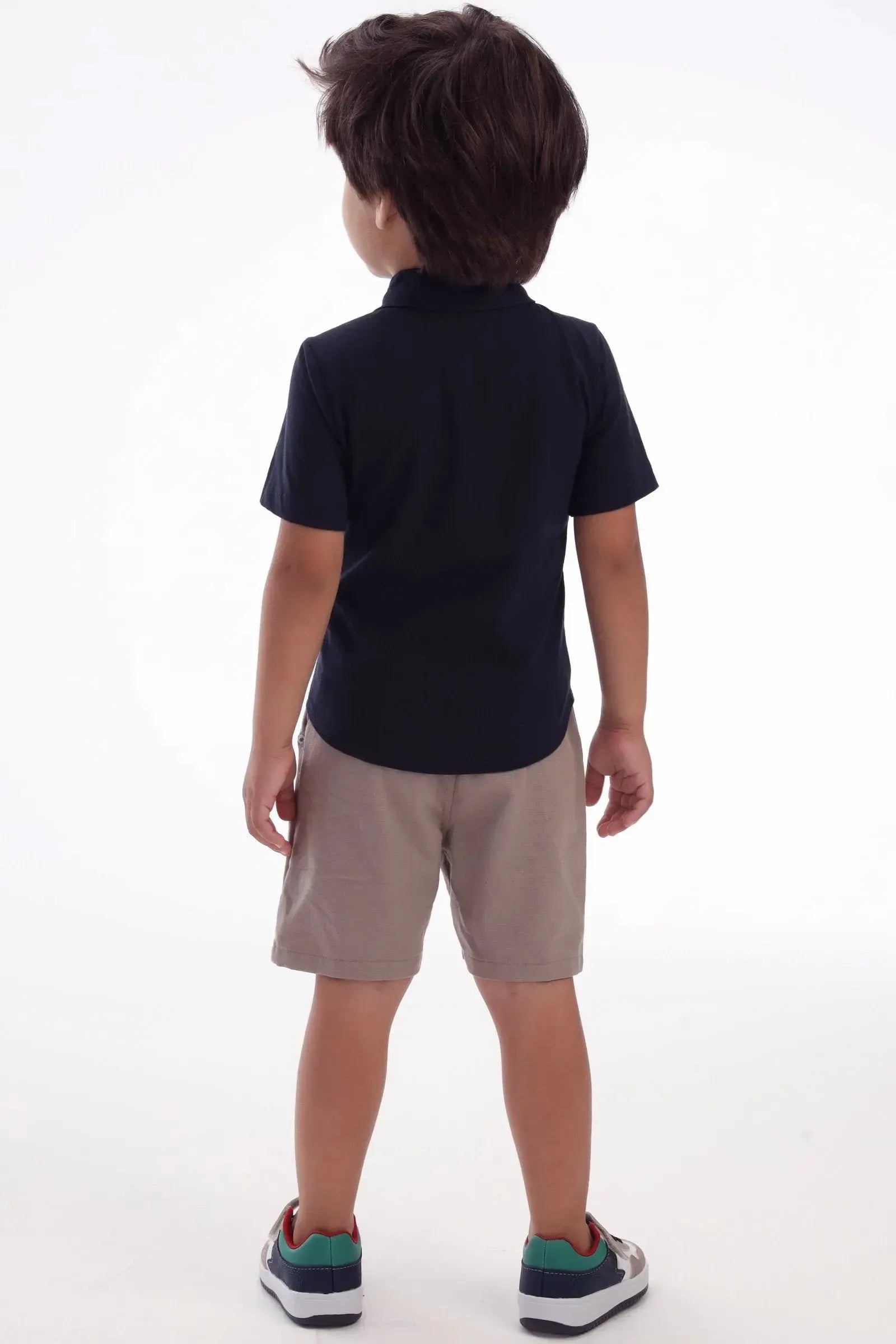 Conjunto de Camisa em Meia Malha e Bermuda em Linho Santorine com Elastano 92866 LucBoo Bebê Menino