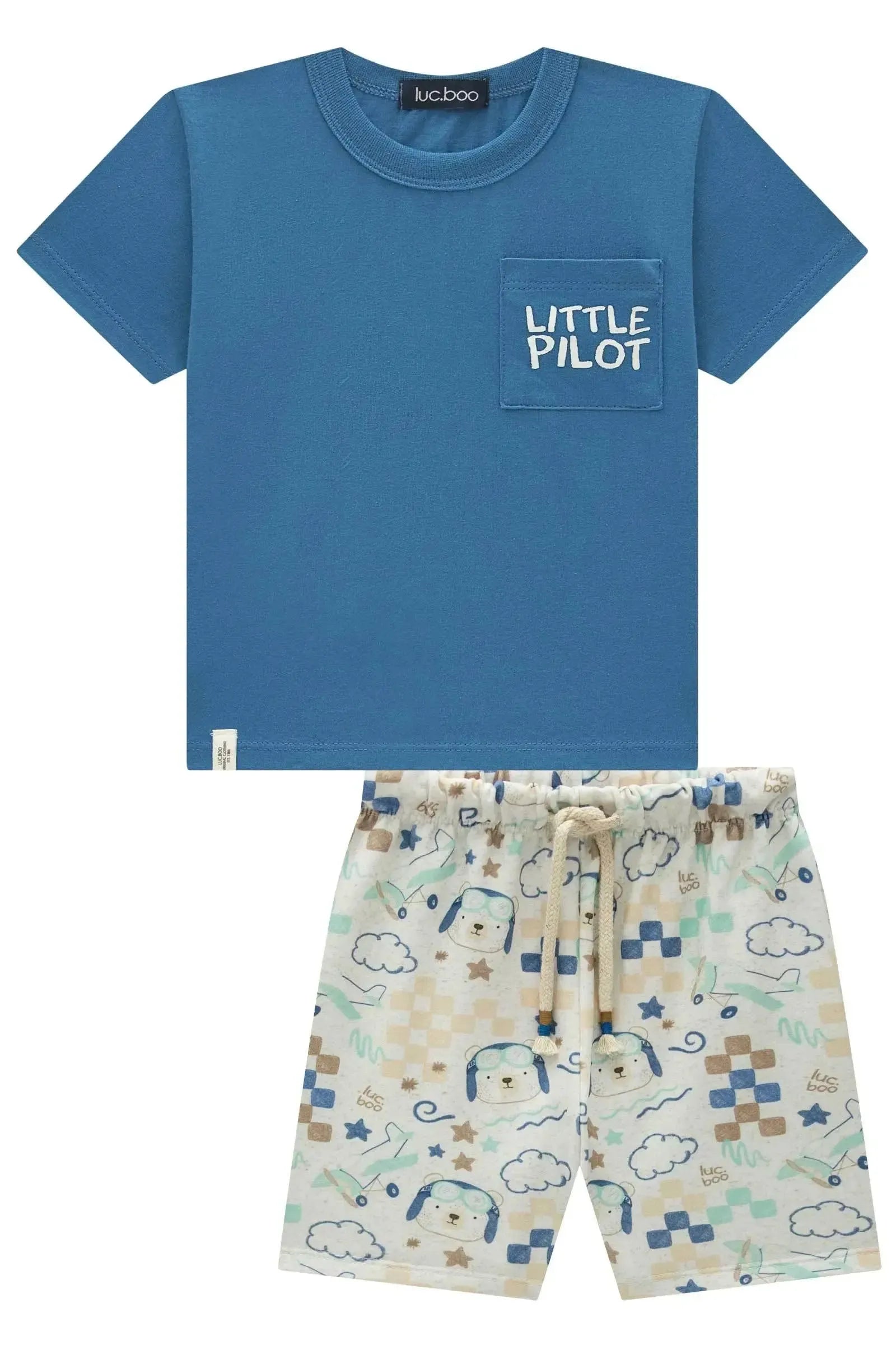 Conjunto de Camisa em Meia Malha e Bermuda em Molecotton 94547 LucBoo Infantil Menino