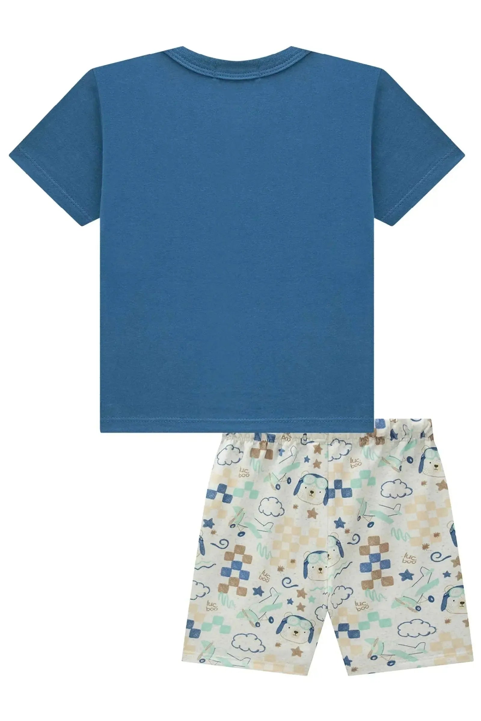 Conjunto de Camisa em Meia Malha e Bermuda em Molecotton 94547 LucBoo Infantil Menino