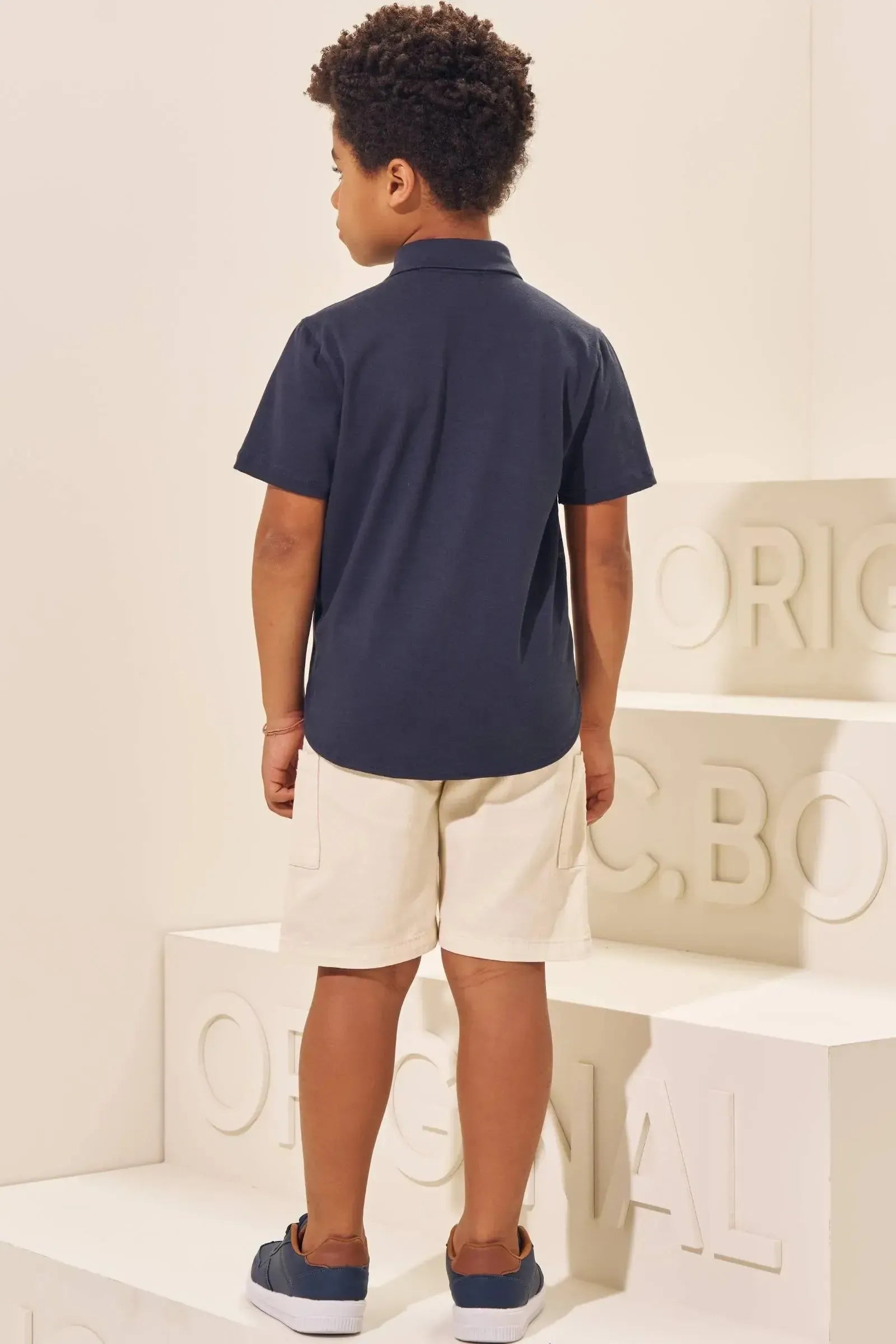 Conjunto de Camisa em Piquet com Elastano e Bermuda em Sarja com Elastano 97052 LucBoo Infantil Menino