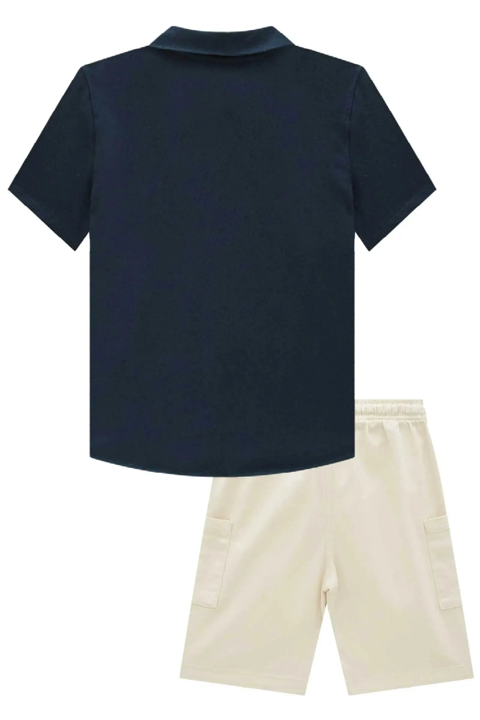 Conjunto de Camisa em Piquet com Elastano e Bermuda em Sarja com Elastano 97052 LucBoo Infantil Menino