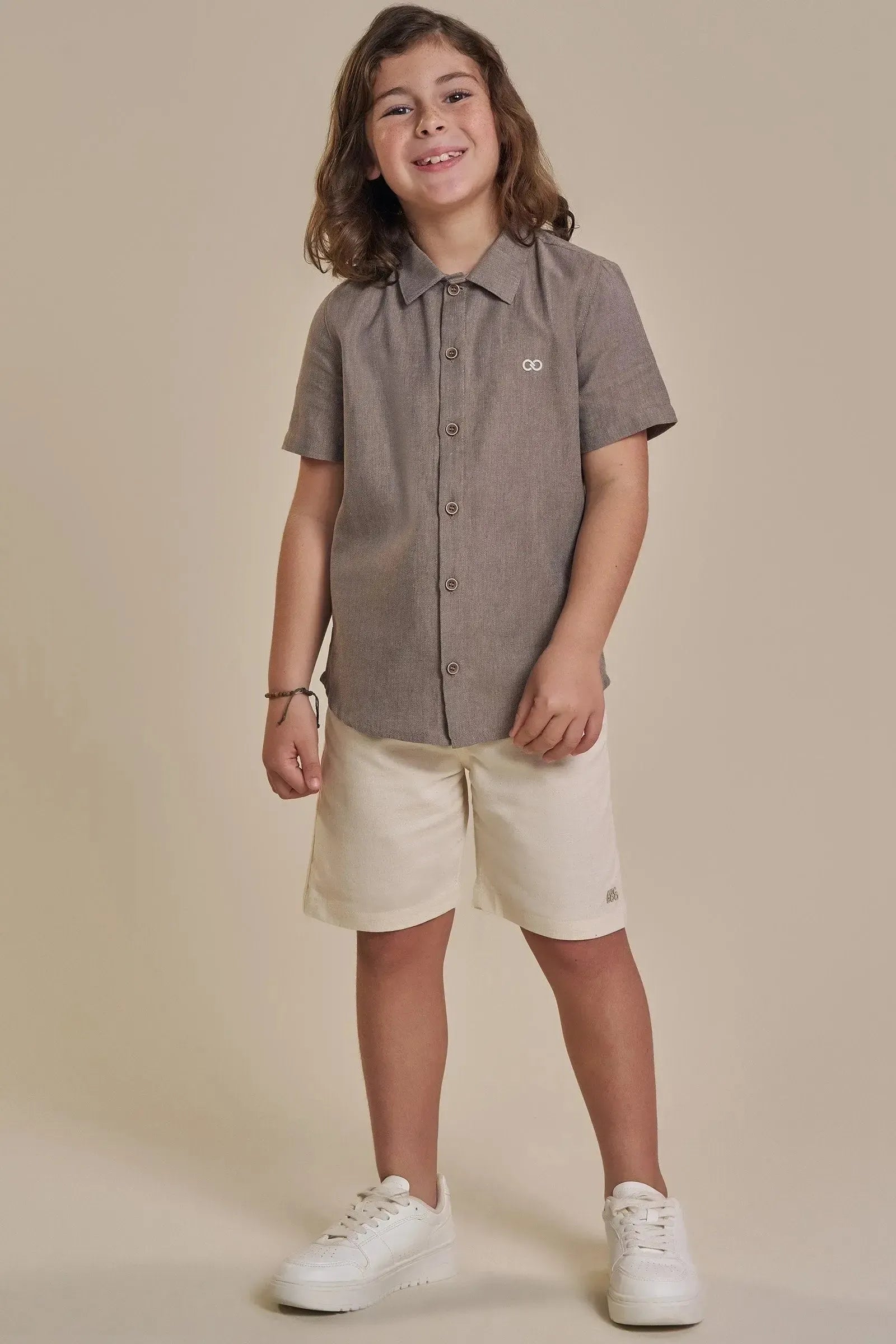Conjunto de Camisa em Tecido Malibu e Bermuda em Linho Santorine com Elastano 92457 LucBoo Infantil Menino