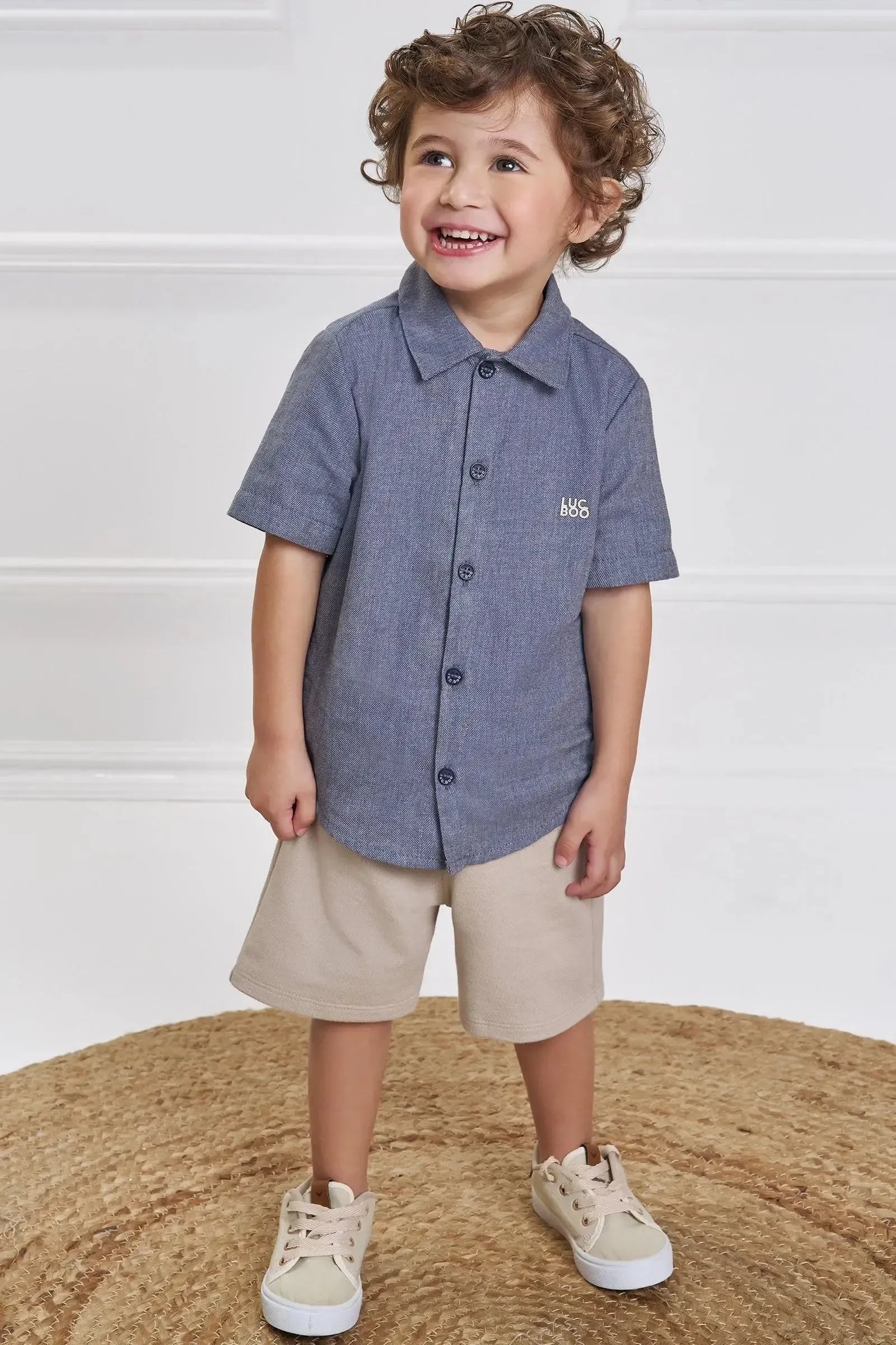 Conjunto de Camisa em Tecido Malibu e Bermuda em Moletwill com Elastano 92826 LucBoo Bebê Menino