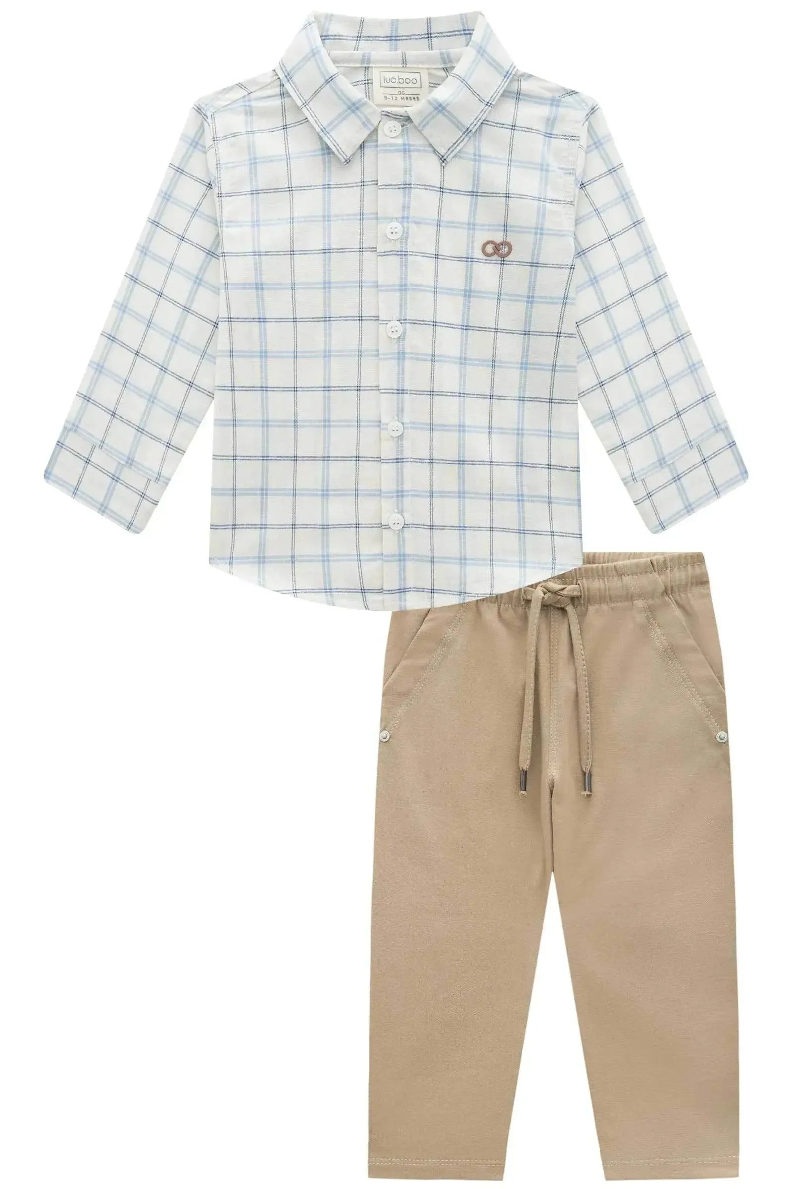 Conjunto de Camisa em Tecido Malibu e Calça Skinny em Sarja Girassol com Elastano 90183 LucBoo Bebê Menino