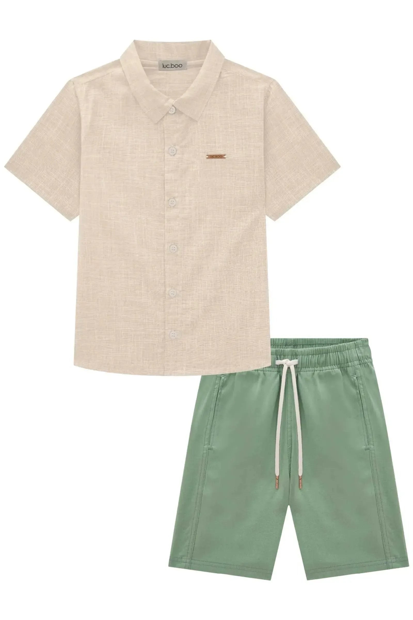 Conjunto de Camisa em Tecido Verano Chambray e Bermuda e Linho Santorine com Elastano 83401 LucBoo Infantil Menino