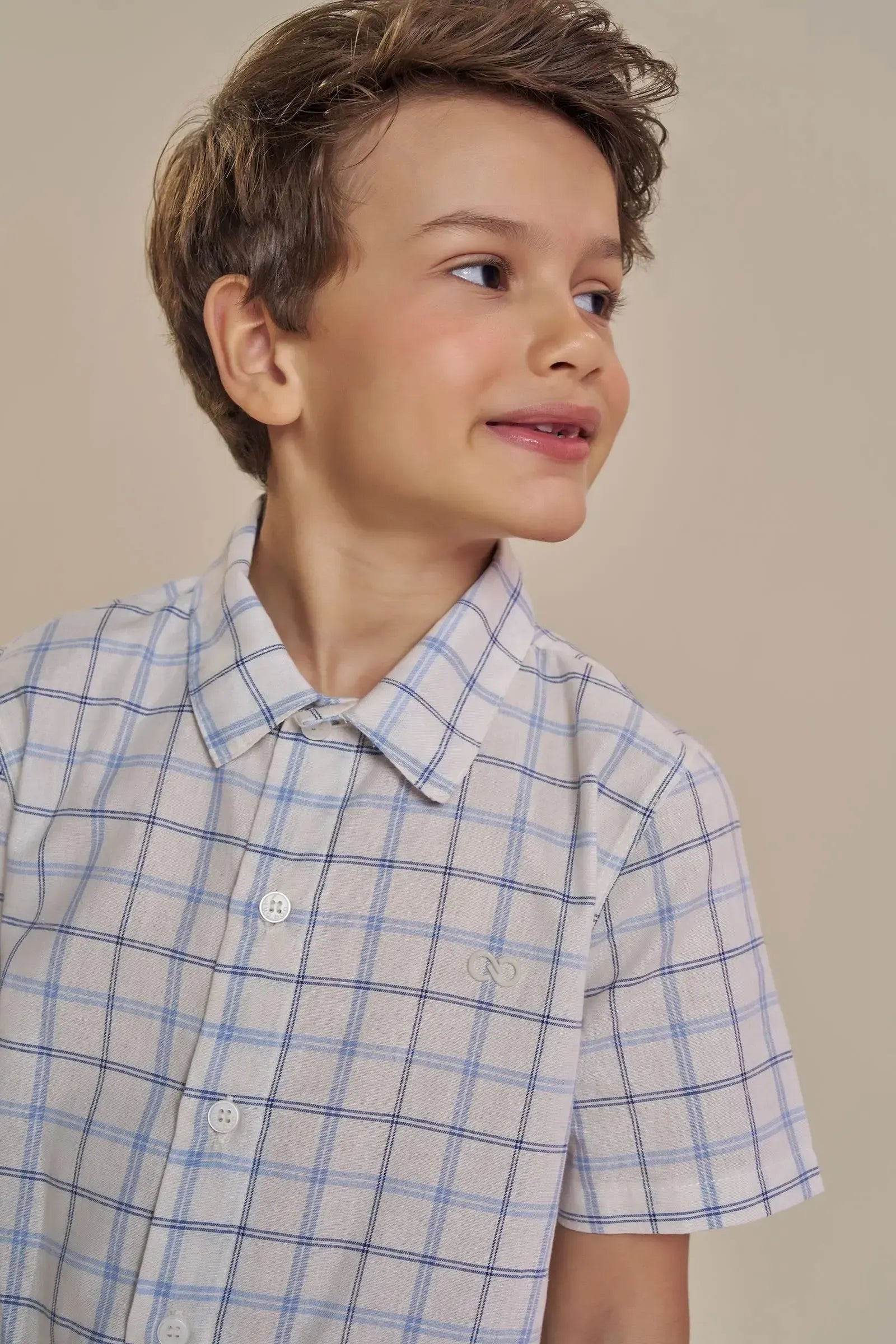 Conjunto de Camisa em Tecido Xadrez Fio Tinto e Bermuda em Sarja Stretch com Elastano 92429 LucBoo Infantil Menino