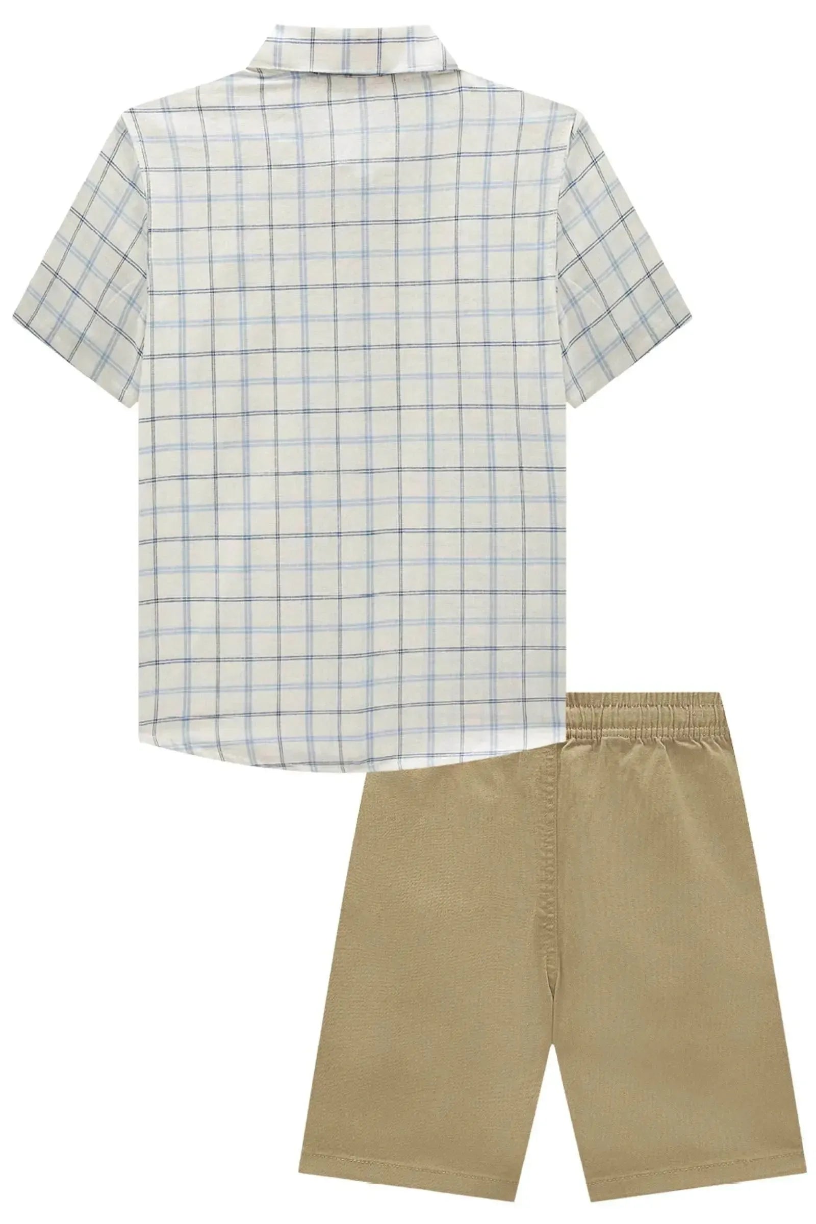 Conjunto de Camisa em Tecido Xadrez Fio Tinto e Bermuda em Sarja Stretch com Elastano 92429 LucBoo Infantil Menino