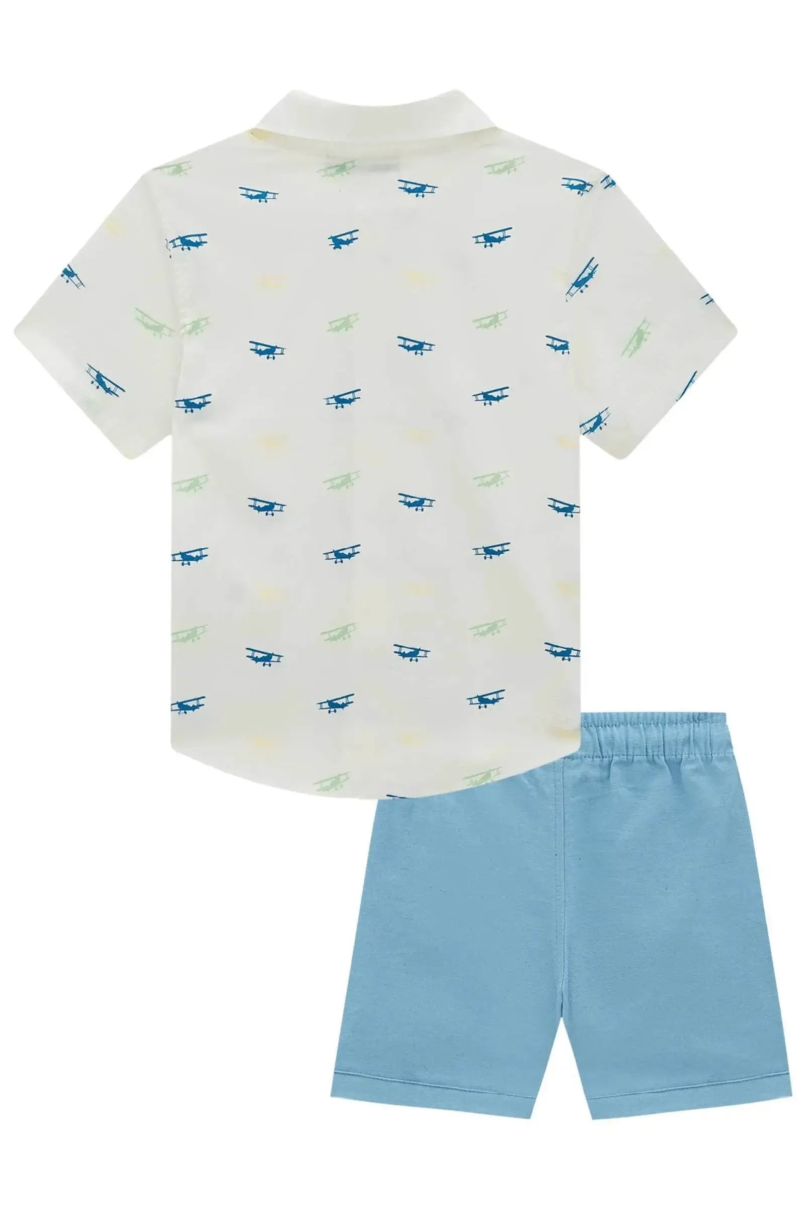 Conjunto de Camisa em Tricoline com Elastano e Bermuda em Linho Santorine com Elastano 94550 LucBoo Infantil Menino
