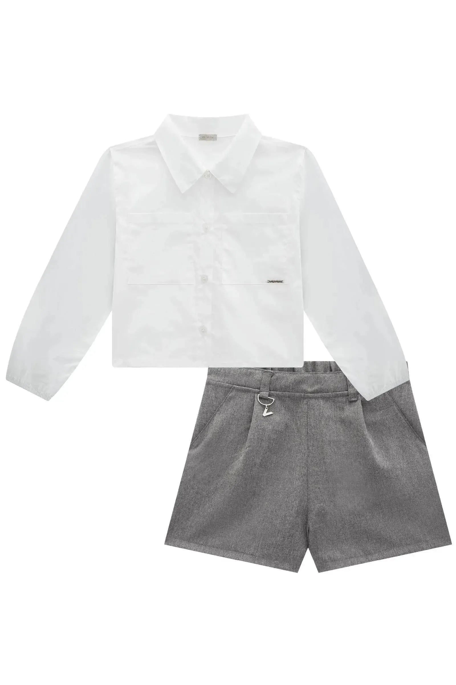 Conjunto de Camisa em Tricoline com Elastano e Shorts em Alfaiataria Stella 89451 Vic&Vicky Teen Menina