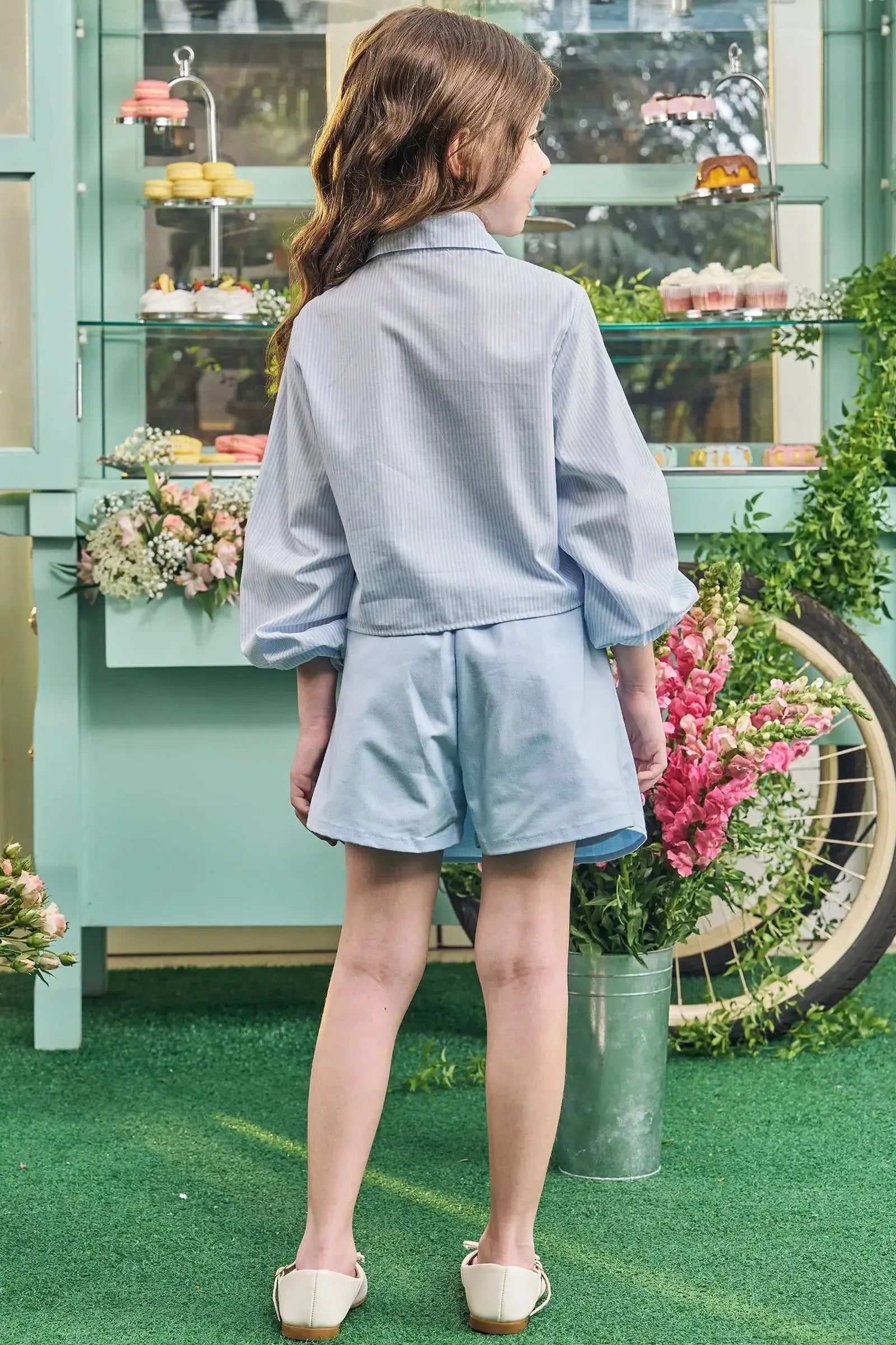 Conjunto de Camisa em Tricoline de Algodão e Short Saia em Sarja com Elastano 83739 Kukiê Infantil Menina