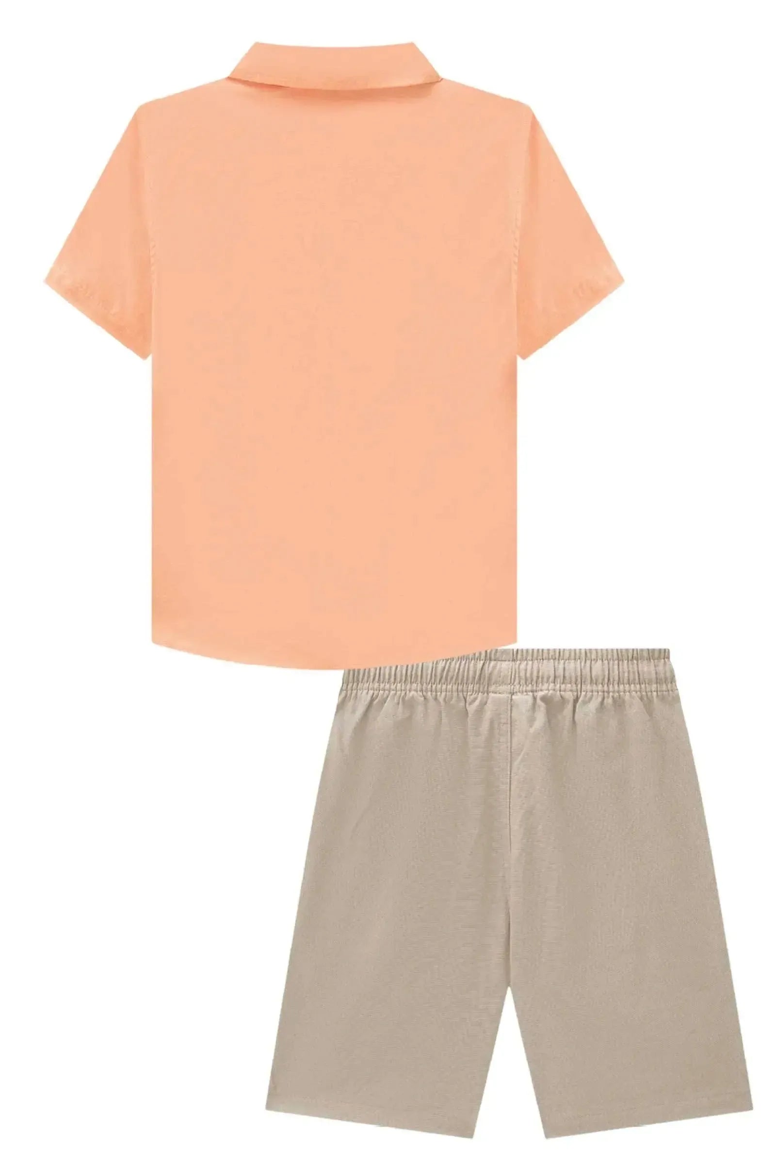 Conjunto de Camisa em Tricoline Mesclado e Bermuda em Linho Deluxe com Elastano 90425 LucBoo Infantil Menino
