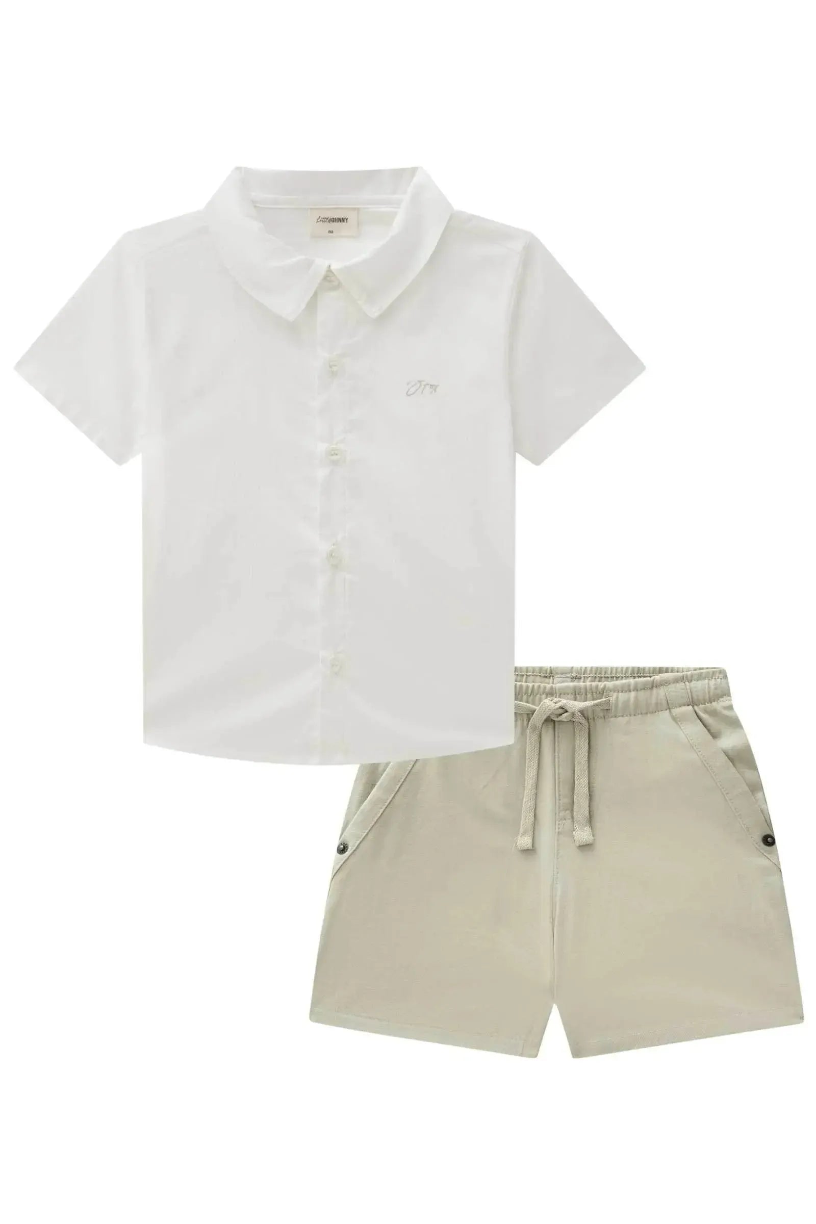Conjunto de Camisa em Tricoline Mônaco com Elastano e Bermuda em Sarja com Elastano 86328 Johnny Fox Bebê Menino
